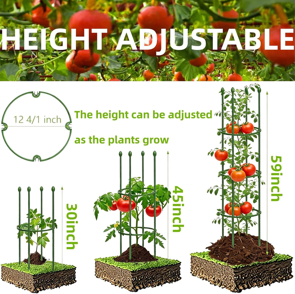 3 Pack Heavy Duty Tomato Cages for Garden, 59 Inch Tall Adjustable Metal Tomato Plant Support for Pots, Round Trellis