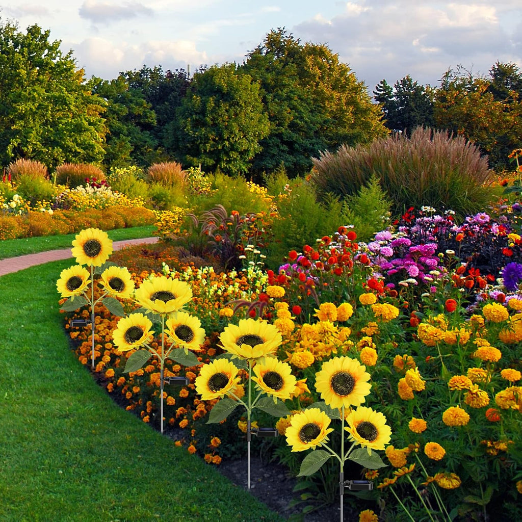 Solar Sunflower Lights Flowers Outdoor Waterproof for Yard Garden Cemetery | 800mA Real Looking Stake Flower Bed