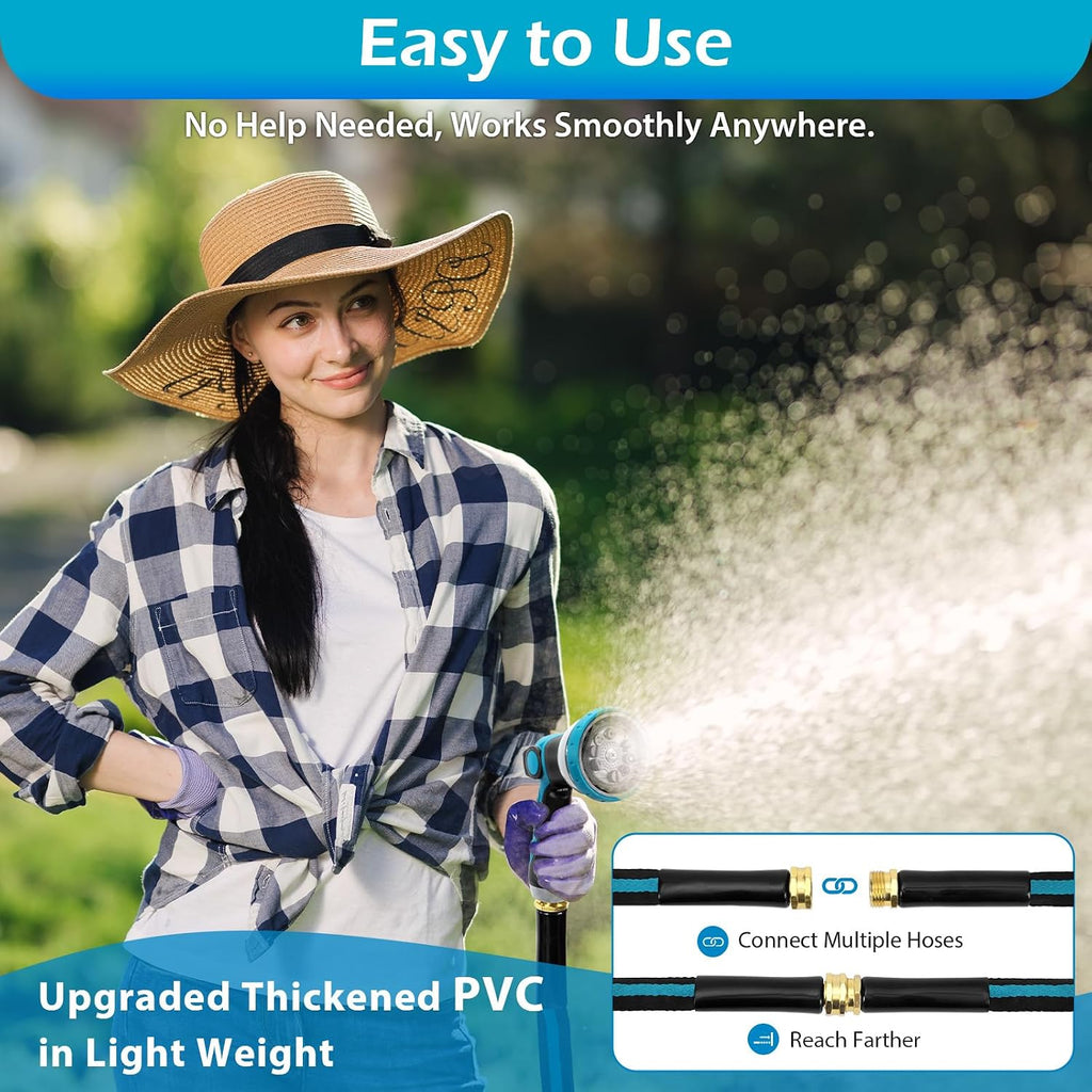 100FT Non-Expandable Garden Hose, Flexible Water Hose with Spray Nozzle, Kink-Resistant, Leakproof 3/4" Brass