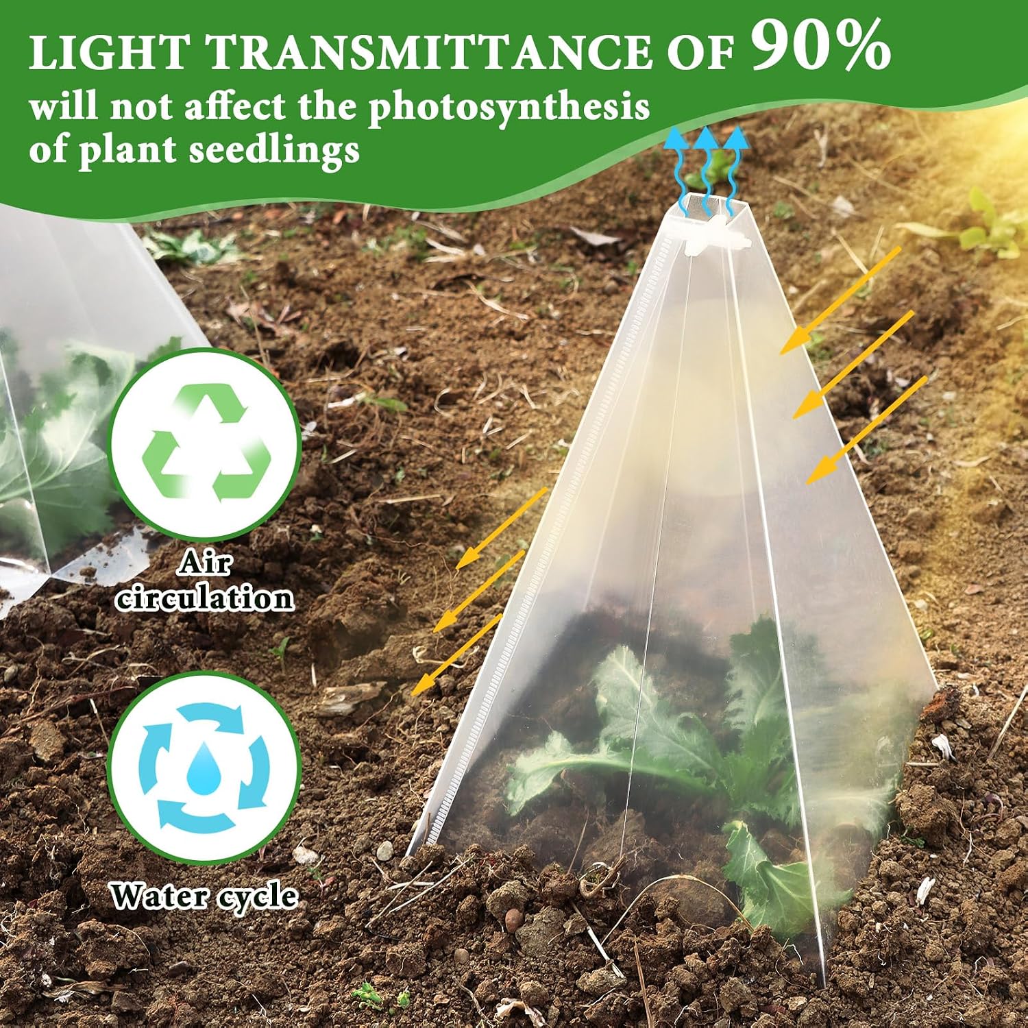 Reusable Plastic Garden Cloches, 7.8" x 11" Mini Greenhouse, 1.2mm Thick Clear Bell Covers with Metal Stakes Against