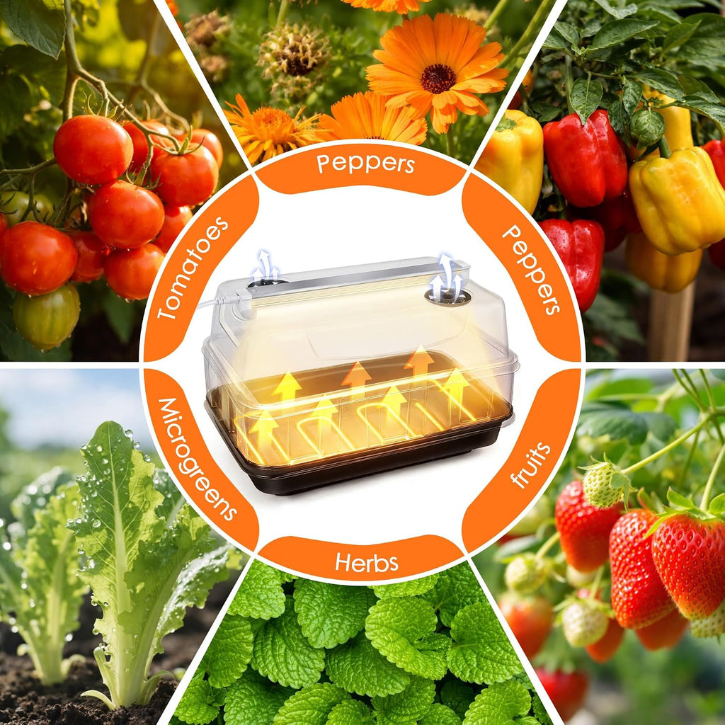 Seed Starter Tray with Grow Light and Heated Base for Faster Germination | T8 Full-Spectrum Light, 8.2in Adjustable