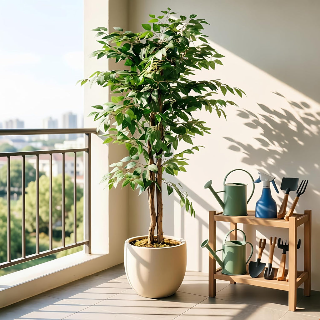 VECELO Artificial Ficus Tree with Sturdy Nursery Pot, 5FT Faux Silk Plant for Indoor Outdoor Home Garden Decor, 1 Pack