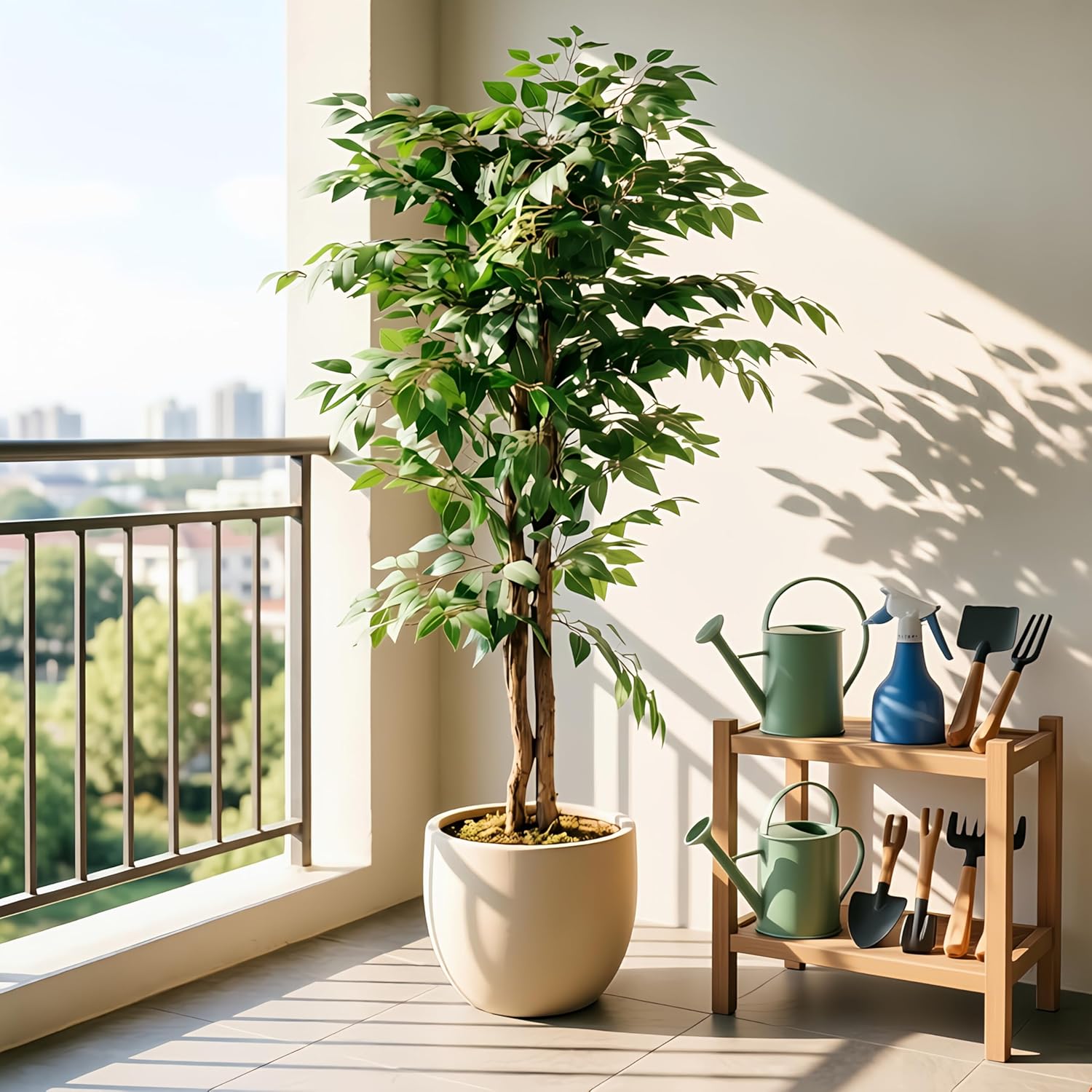 VECELO Artificial Ficus Tree with Sturdy Nursery Pot, 5FT Faux Silk Plant for Indoor Outdoor Home Garden Decor, 1 Pack