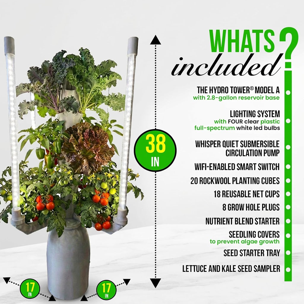 Hydroponic Tower Planter for 18 Plants - Vertical Indoor System | Complete Plant Growing Starter Kit, Herb and