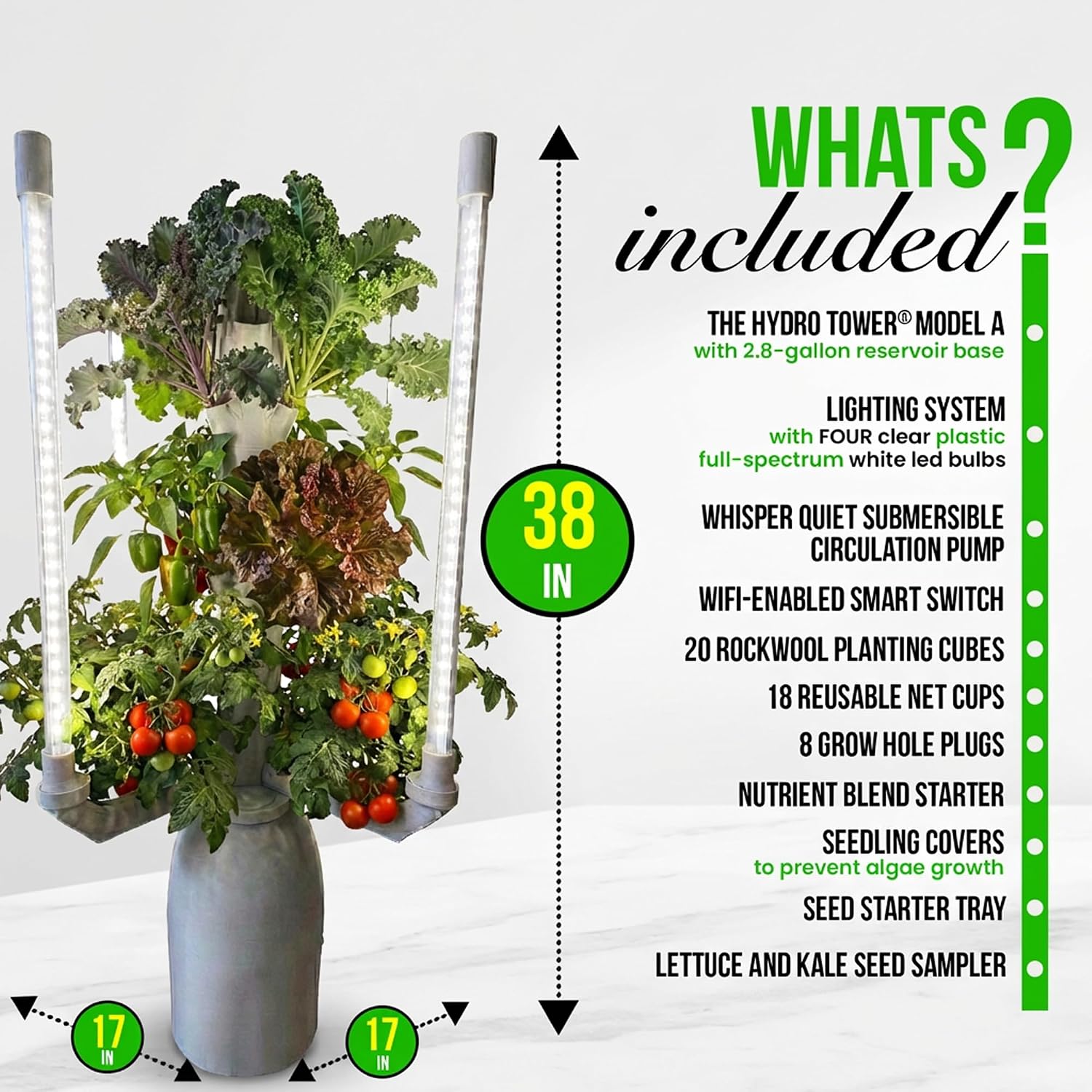 Hydroponic Tower Planter for 18 Plants - Vertical Indoor System | Complete Plant Growing Starter Kit, Herb and
