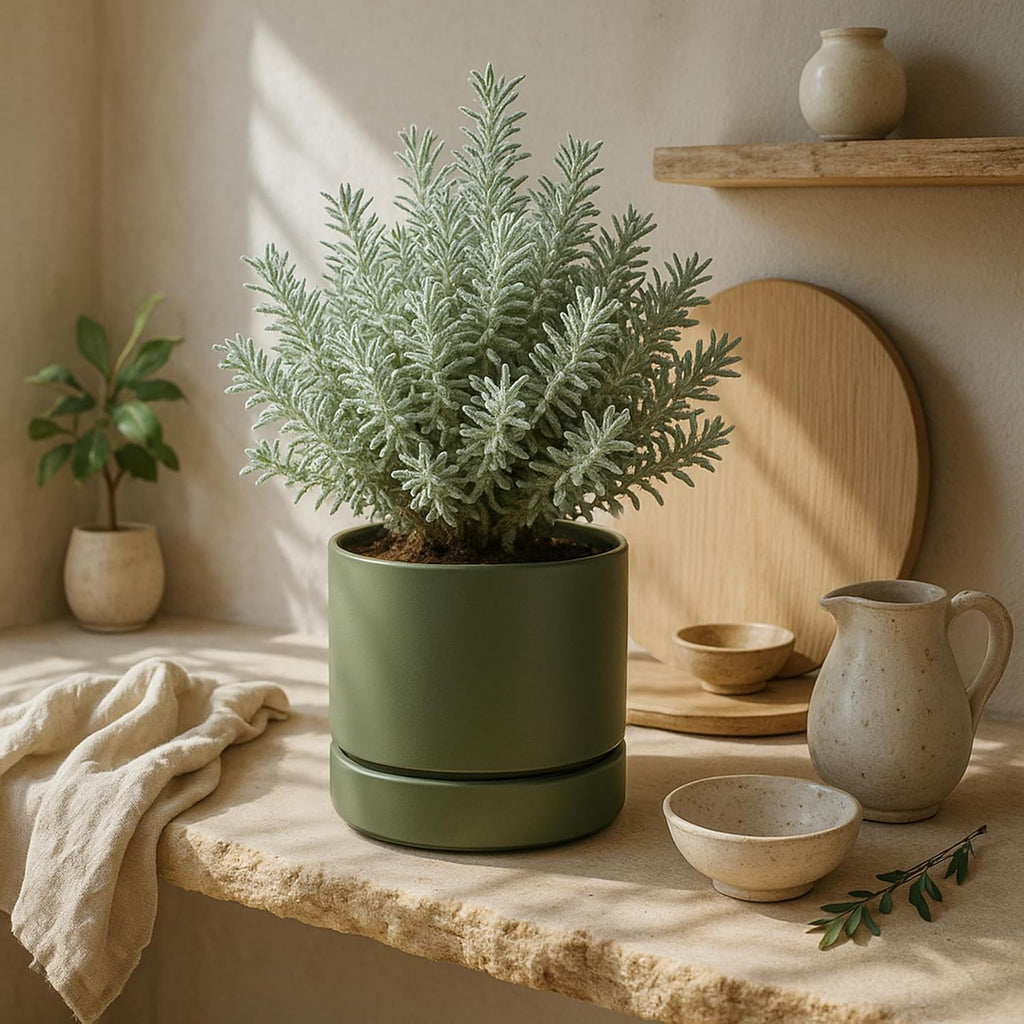 Phoenix Vine 6 Inch Planter Pot with Drainage Hole & Saucer, Deep Water Catch Tray, Straight Cylindrical Round Pot for