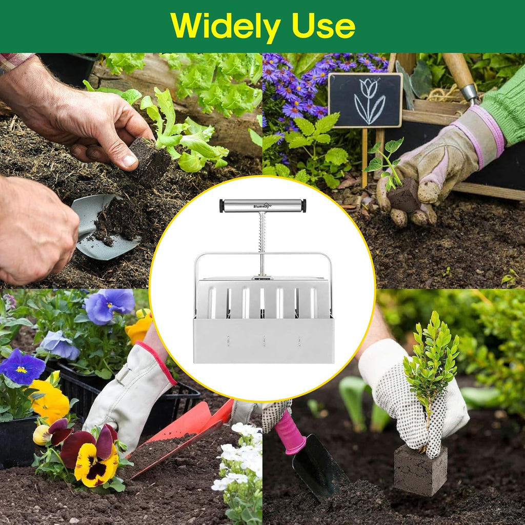 Soil Blocker, 8 Cell 2 inch Soil Block Maker for Seed Starting | 3 Sizes Seed Pins, Heavy Duty Manual Seed Blocker