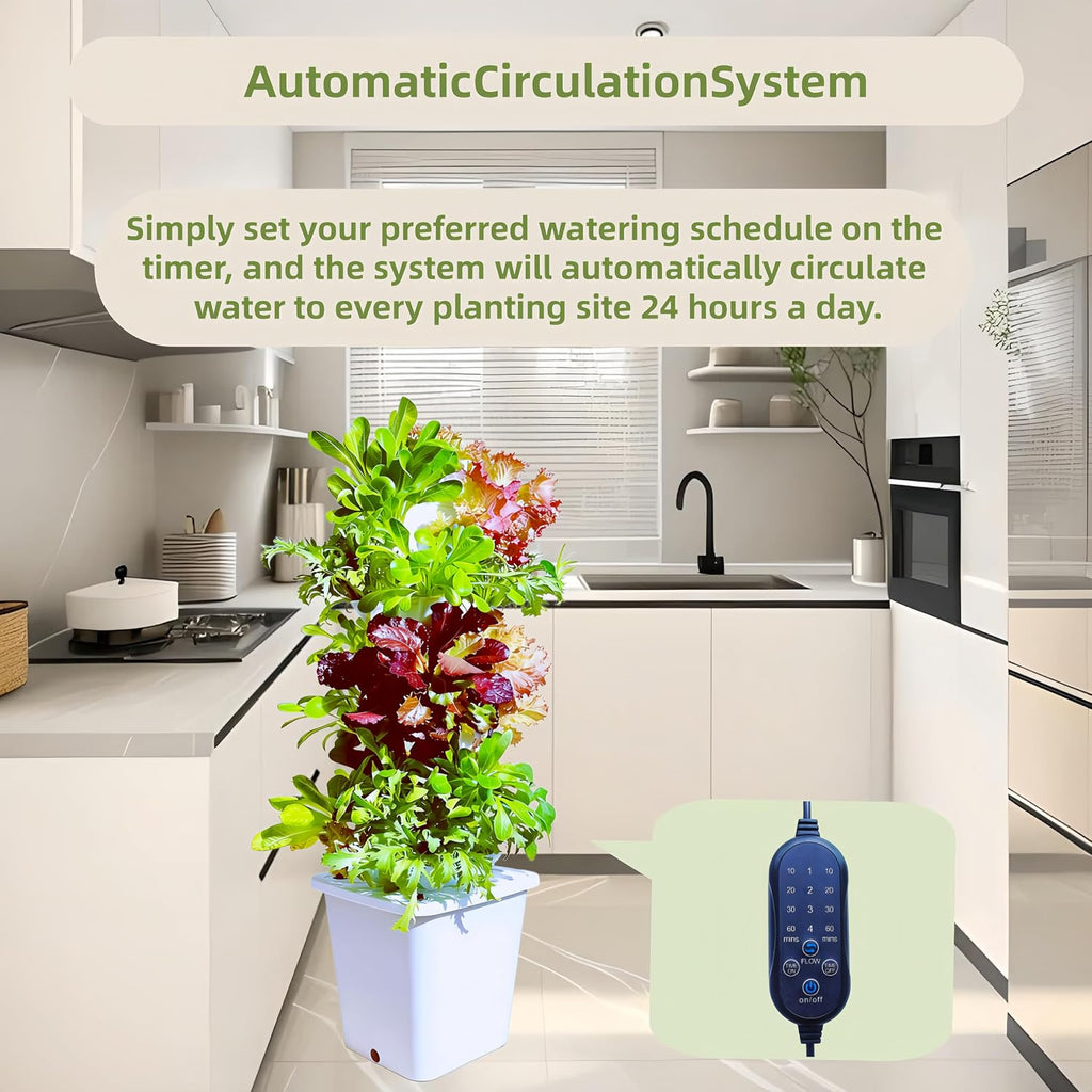 Hydroponic Growing System, 35 Pods Vertical Garden Tower with Auto Timer | 7-layer hydroponic tower with 35 pods, auto