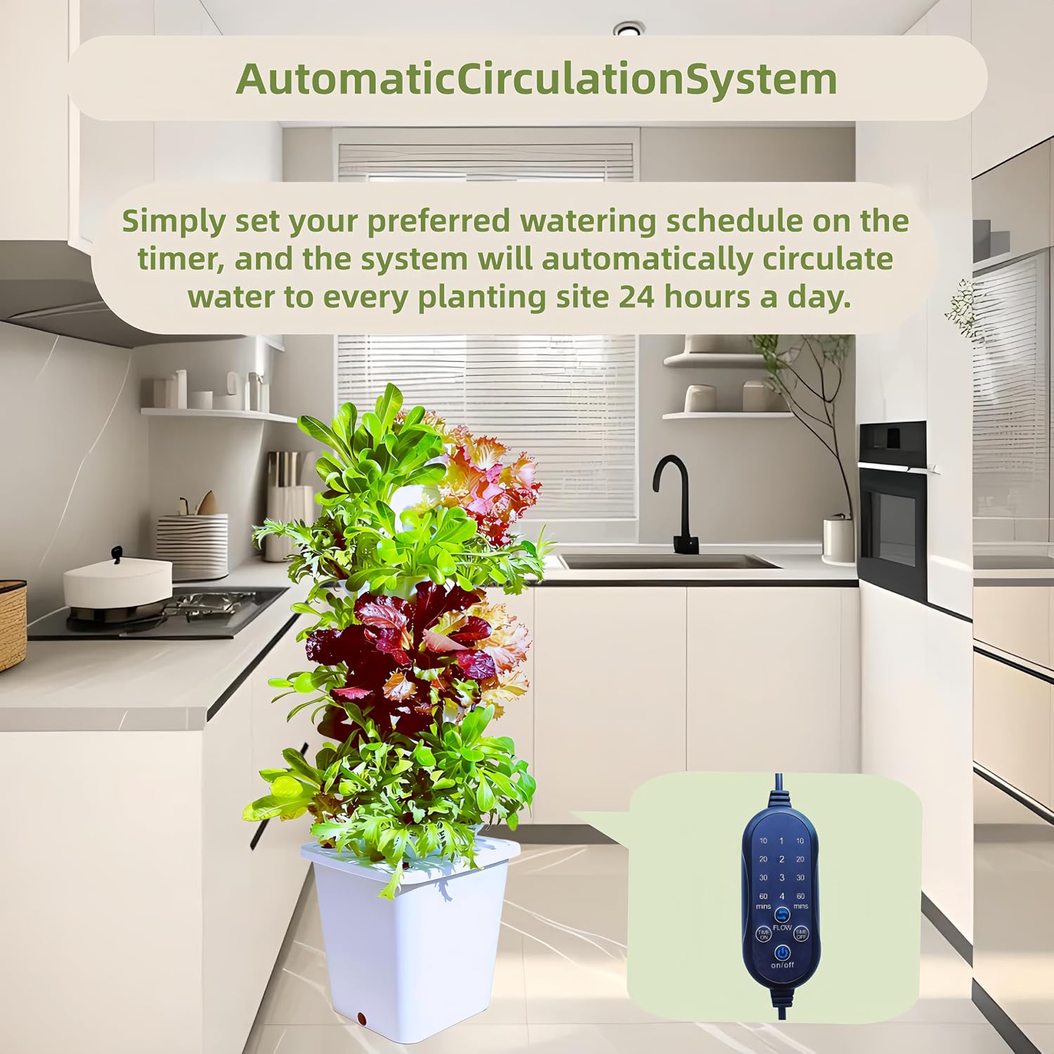 Hydroponic Growing System, 35 Pods Vertical Garden Tower with Auto Timer | 7-layer hydroponic tower with 35 pods, auto