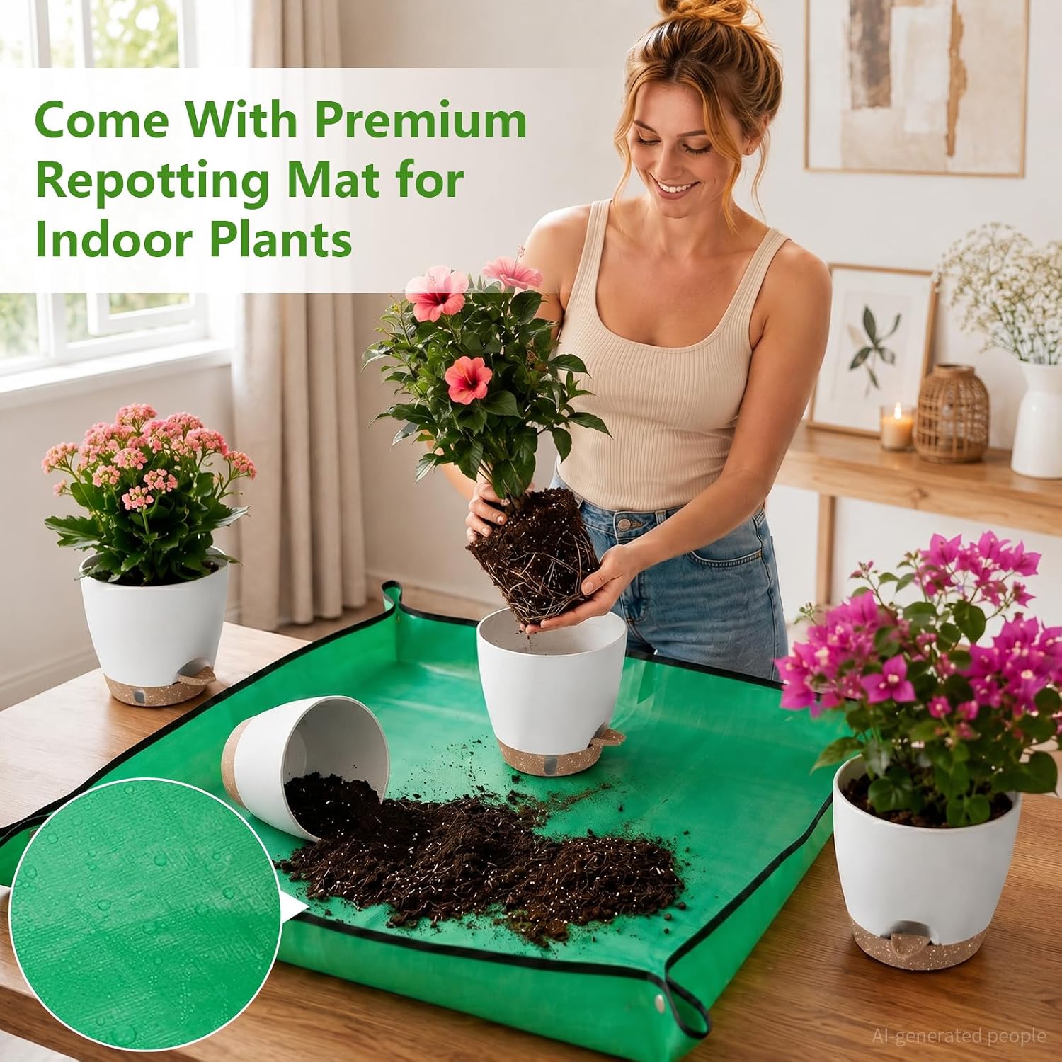 Large Self Watering Pots for Indoor Plants, 12/10/9/8 Inch White | Repotting Mat Included, Water Level Indicator, Deep