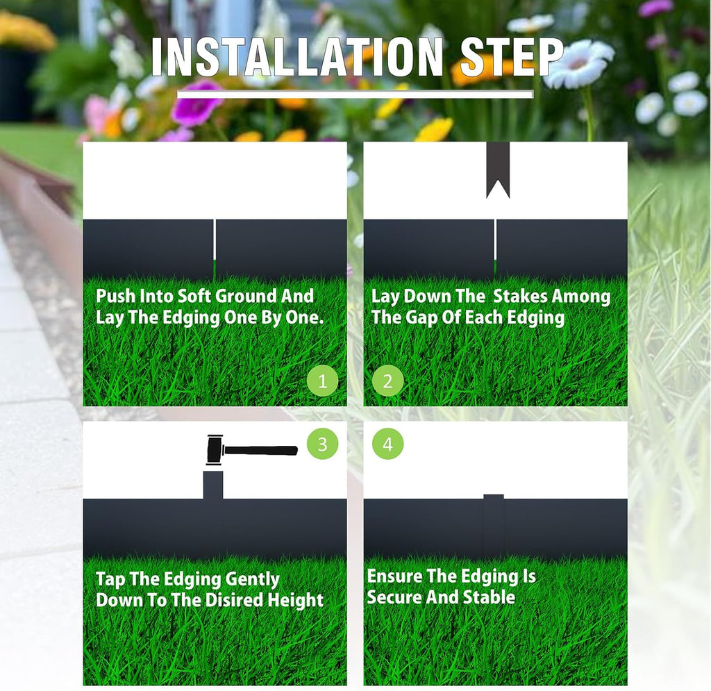 20ft. 6-Pack Galvanized Metal Edging for Landscaping - 40" L x 8" H Metal Landscape Edging with 6 Stakes, Hammer-in