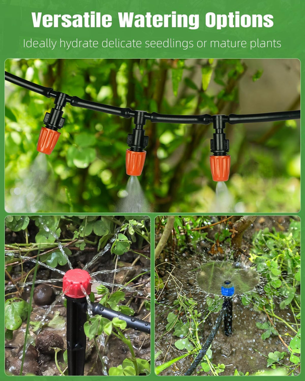 Pawfly Drip Irrigation System for Garden, 240FT Drip Irrigation Kit with 1/2" & 1/4" Tubing Adjustable Emitters