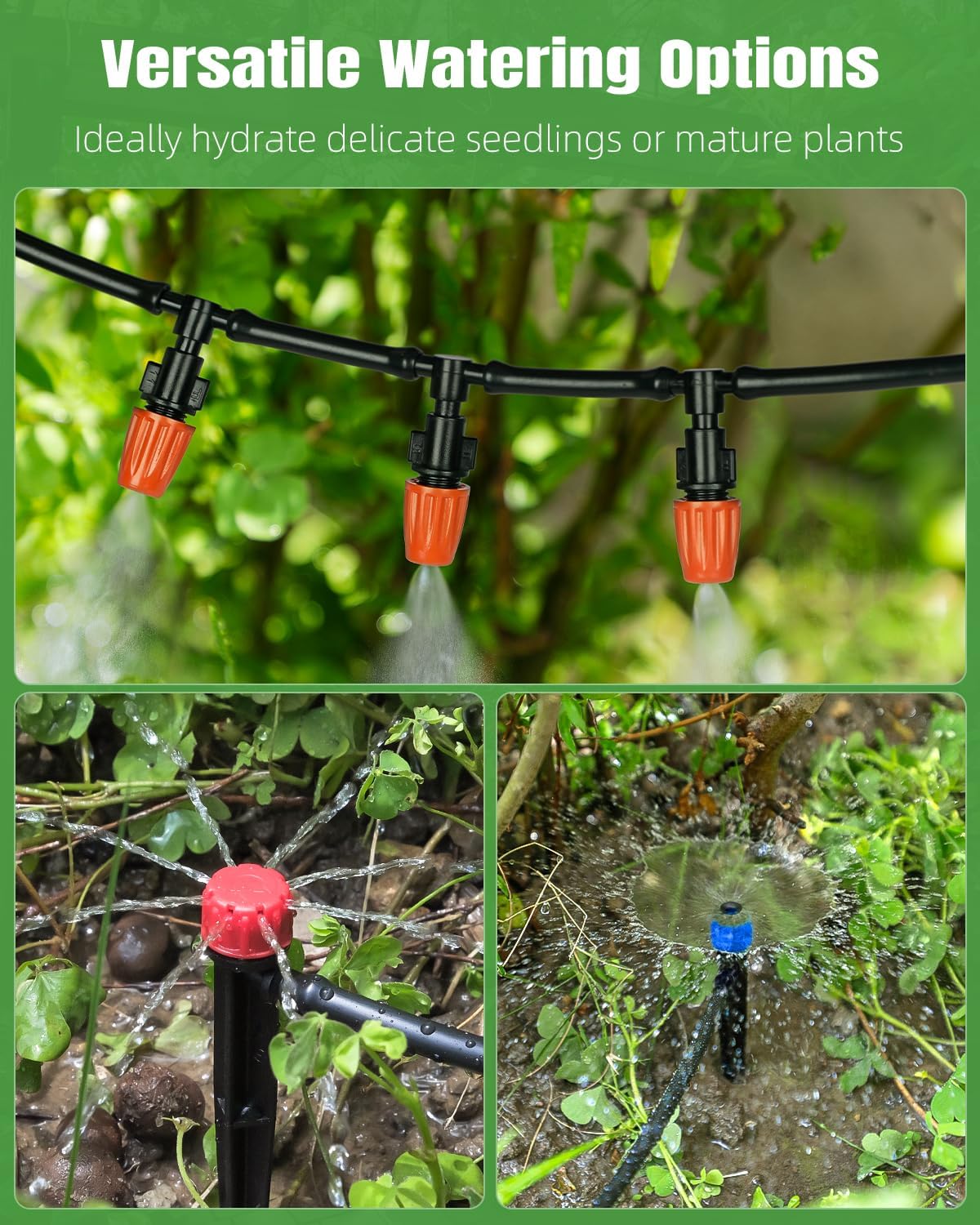 Pawfly Drip Irrigation System for Garden, 240FT Drip Irrigation Kit with 1/2" & 1/4" Tubing Adjustable Emitters