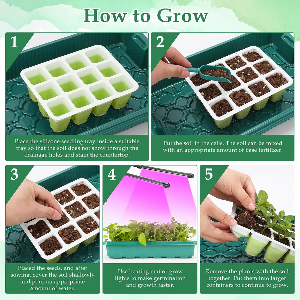 10pcs Reusable Seed Starter Tray, 120 Cells Seed Starter Kit, Silicone Seedling Starter Trays for Starting Plant Seeds