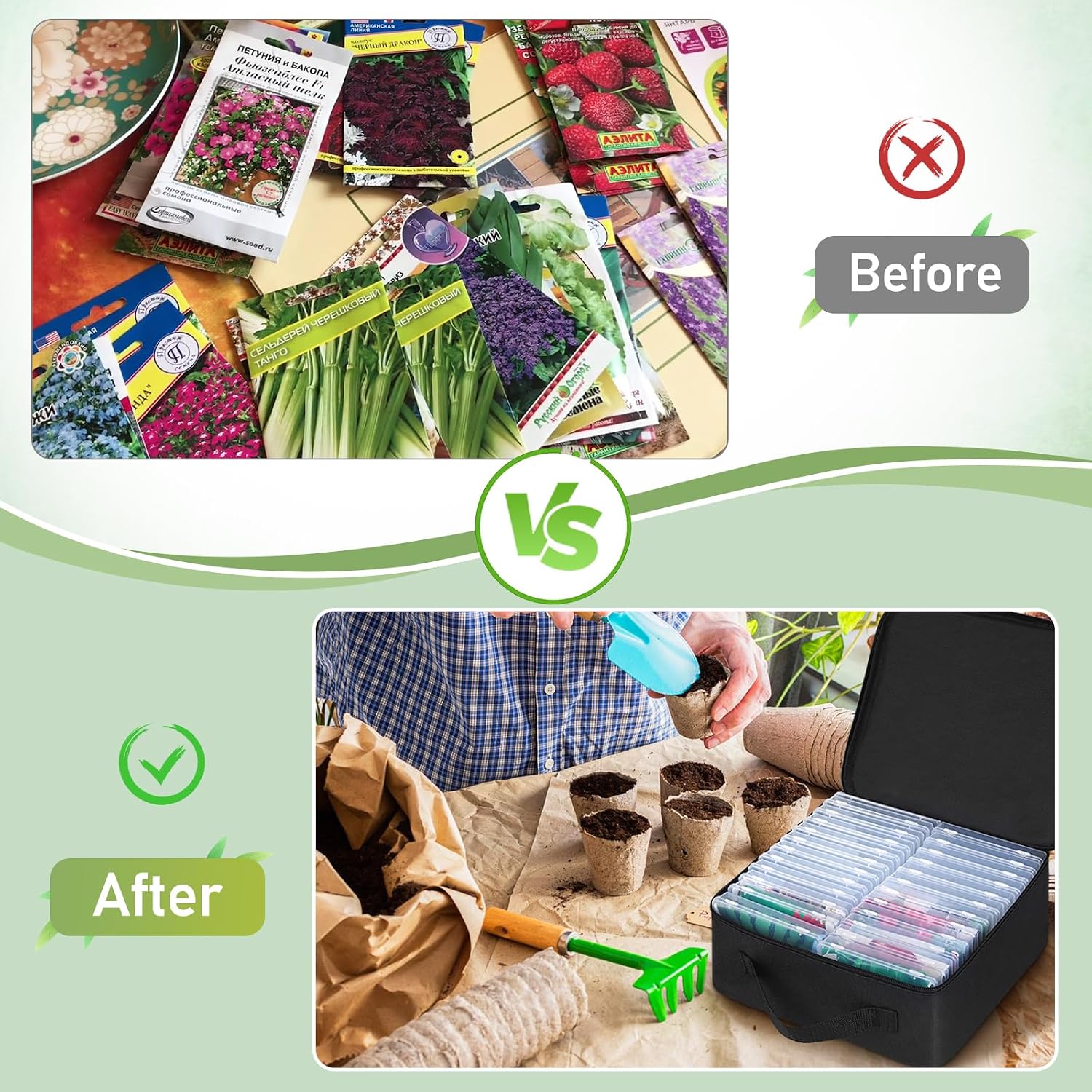 24 Slots Seed Storage Organizer Box with Dual Zipper Bag | 100 Pcs Seed Sealed Bag and 80 Pcs Label Stickers,Seed