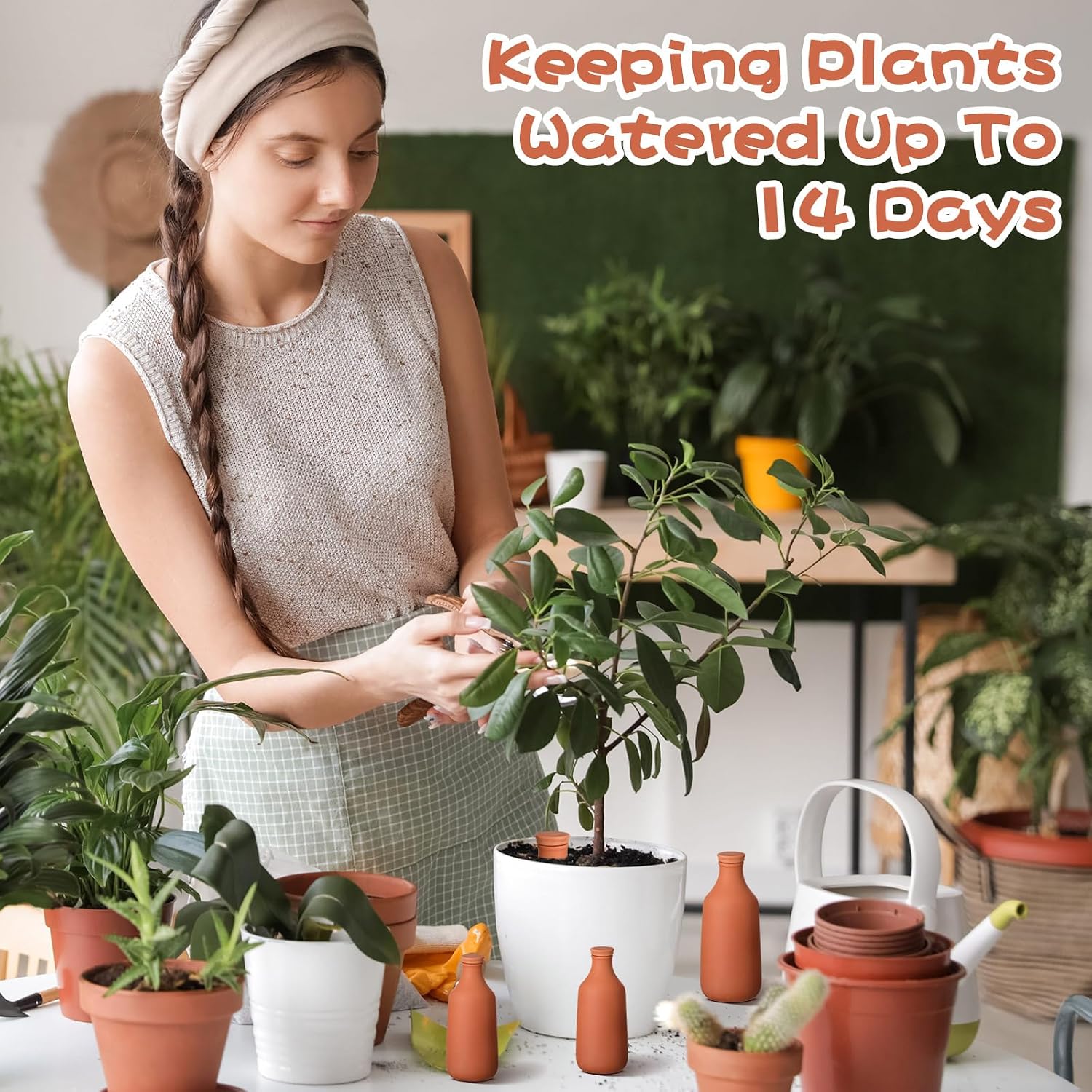 DoubleFill 4 Pcs 10, 16, 24 oz Ollas Terracotta Watering Pots Self Watering Planter Insert Terracotta Globes Clay for