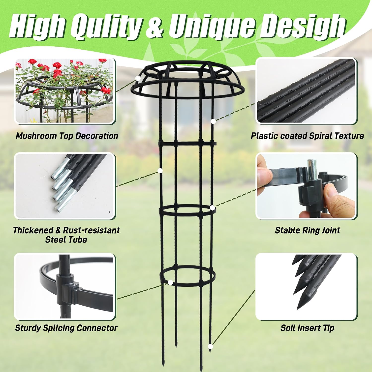 Quibbay Garden Trellis for Climbing Plants Outdoor, 65 Inch Mushroom Top Trellis for Climbing Plants, Plant Trellis