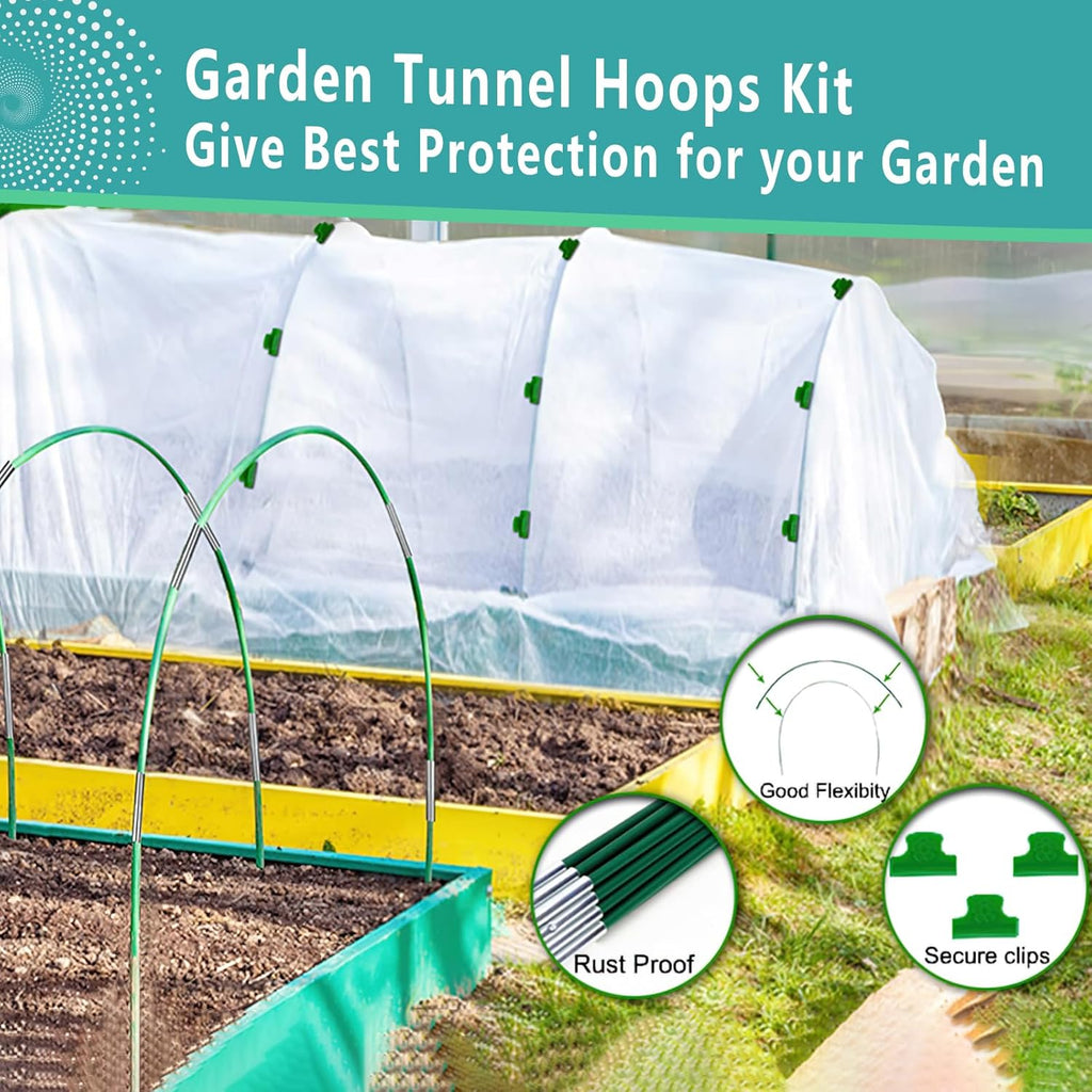 Garden Hoops for Raised Beds 60 Pcs, 10 Sets of 8FT Long Greenhouse Hoops Grow Tunnel Rust-Free Fiberglass Support