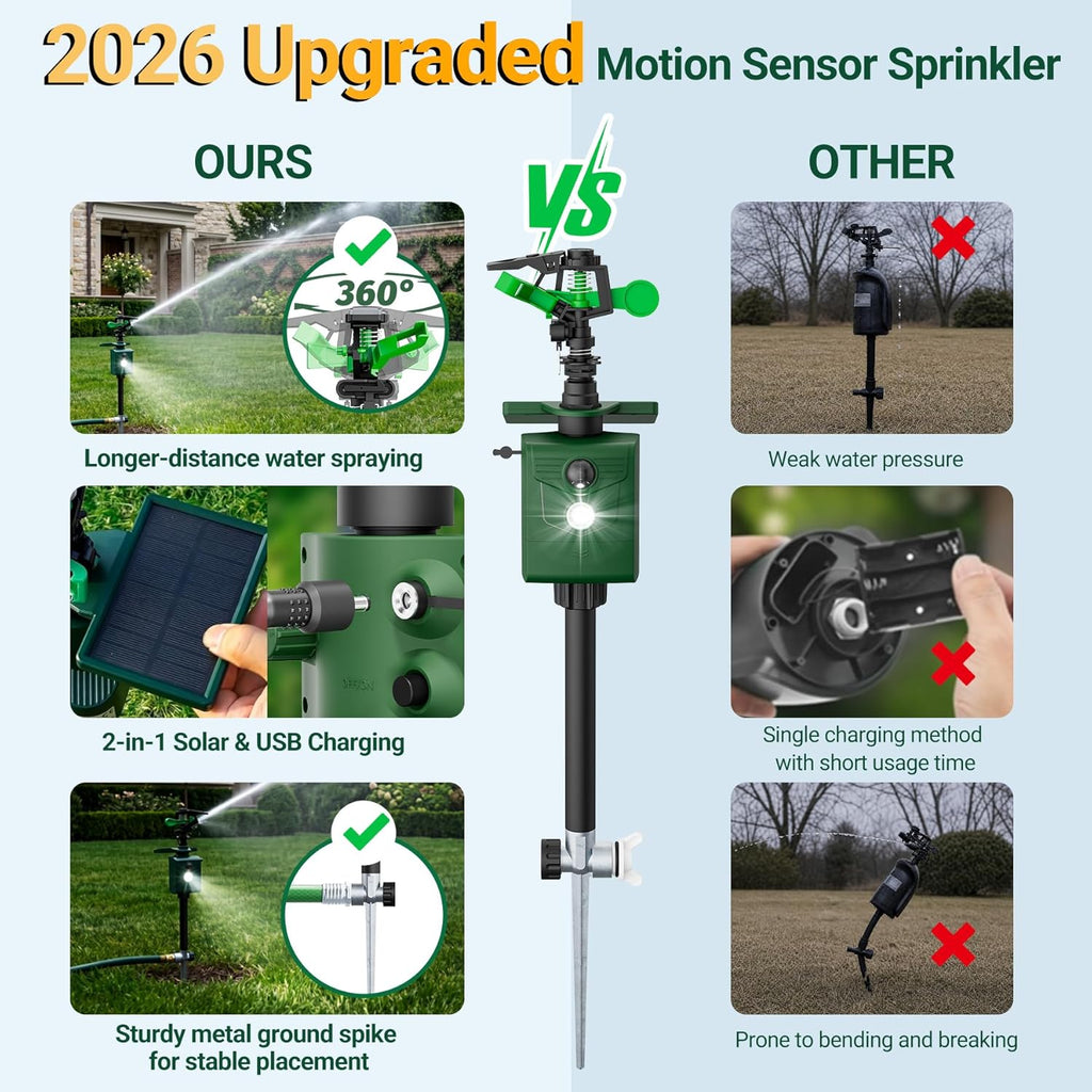 2 Packs Motion Activated Animal Repeller with Water Sprinkler, Deer Repellent Devices Solar Powered, IP65 Waterproof