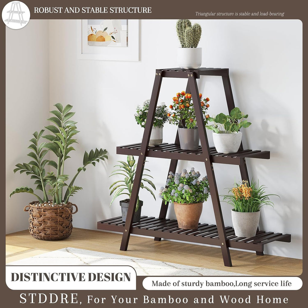STDDRE Plant Stand For Indoor Outdoor Tiered Plant Shelf 3 Tier 8 Potted Bamboo Flower Holder Ladder Rack For Multiple