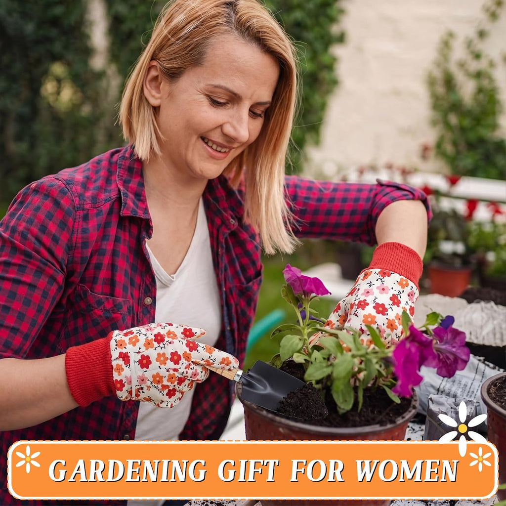 Cuffbow 6 Set Mother's Day Gardening Gifts Floral Gardening Gloves, Garden Shovel, Mini Garden Tools with Mother's Day
