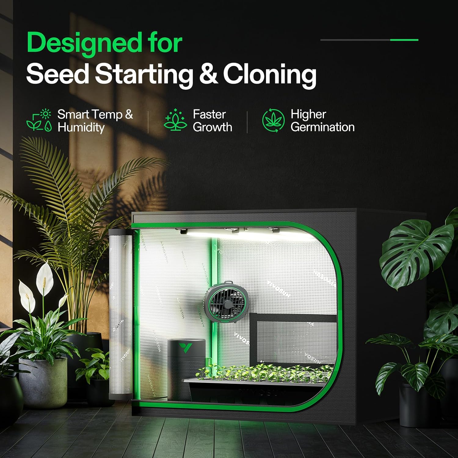 VIVOSUN Clone Tent Kit 24" x 16" x 20", for Plant Germination, Cloning | with T5 Full-Spectrum Grow Light, Seed Starter