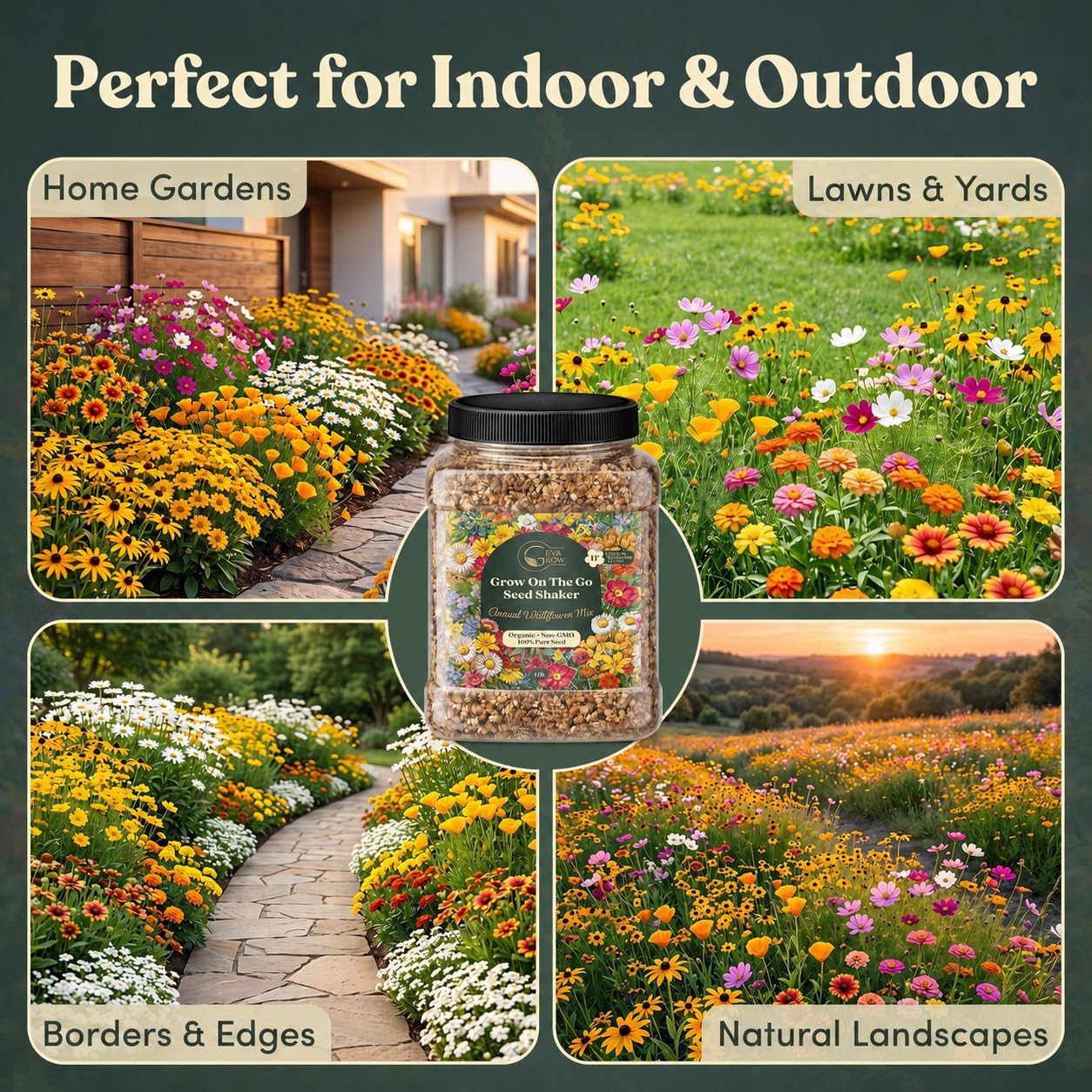 Wildflower Seed Shaker – Annual Mix by GevaGrow | 17 Variety Flower Seeds for Planting in Pots & Outdoor Gardens, Bulk