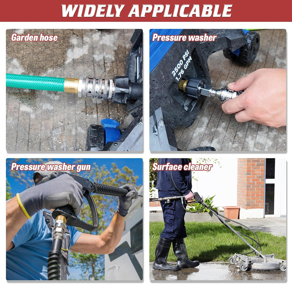 3/8" Pressure Washer Quick Connect Kit, M22-14mm Swivel Fitting | 3/8" Adapter Set, Stainless Steel 3/4" to M22 to 3/8"