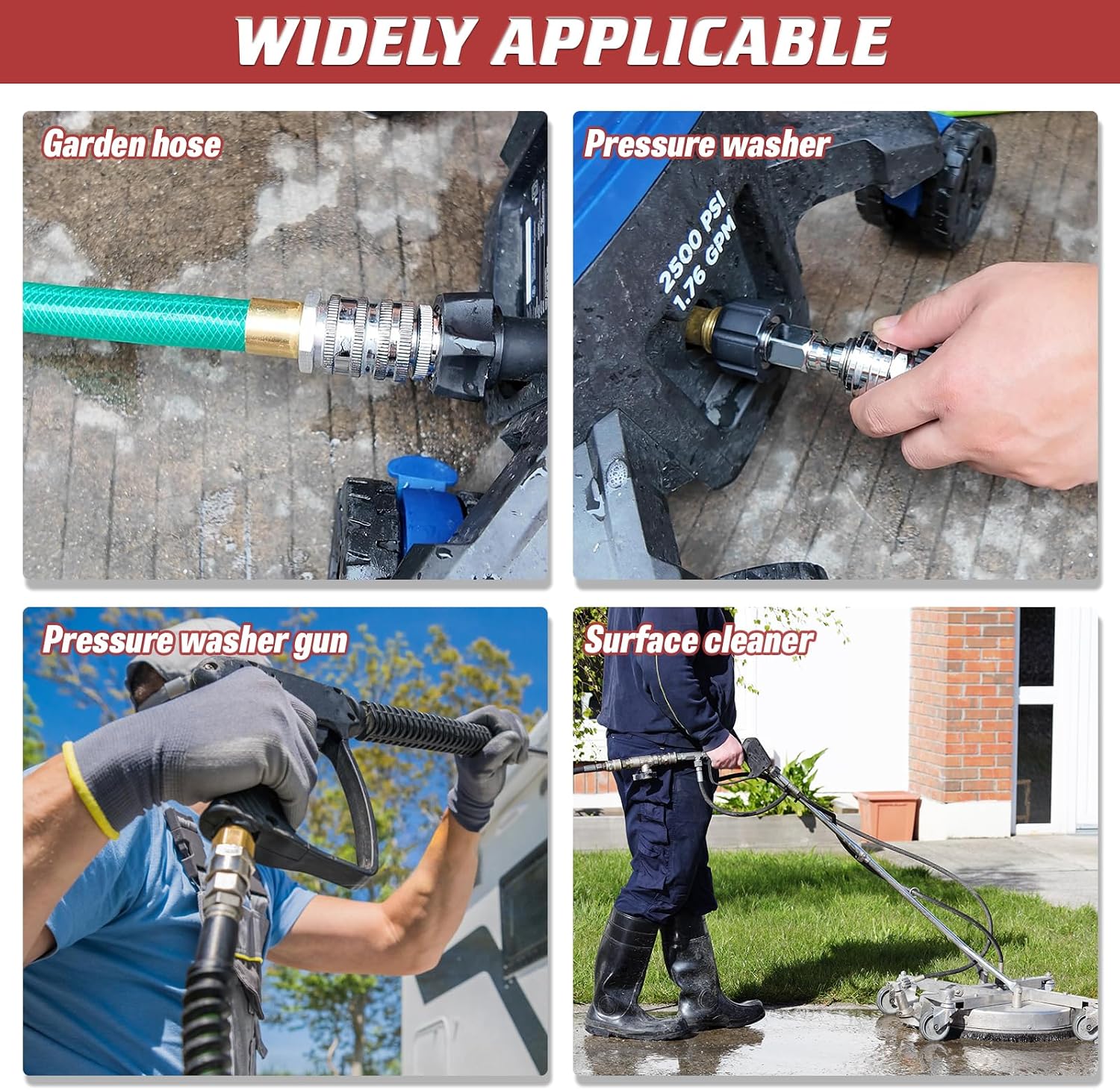 3/8" Pressure Washer Quick Connect Kit, M22-14mm Swivel Fitting | 3/8" Adapter Set, Stainless Steel 3/4" to M22 to 3/8"
