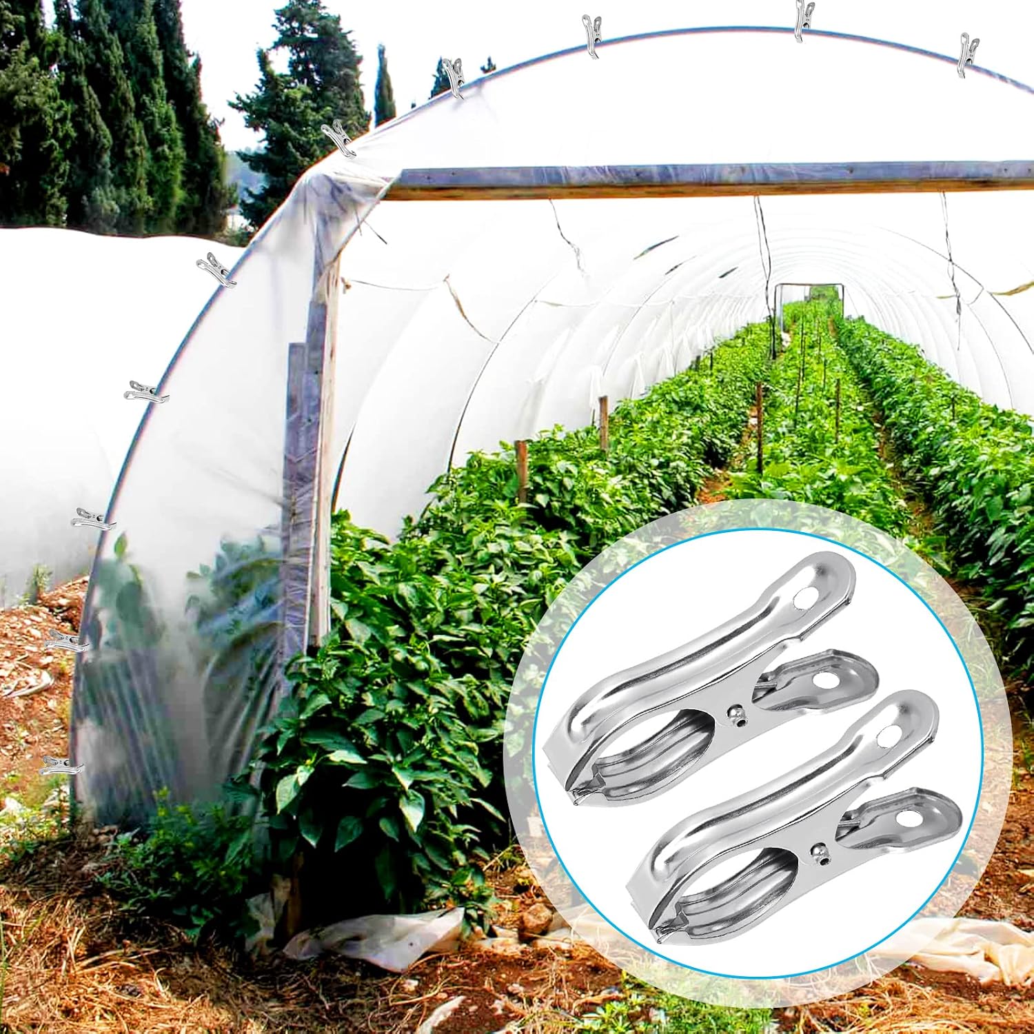 200PCS Greenhouse Clamps for Plants, Stainless Steel Clips for Netting, Strong Grip to Hold Down Shade Cloth or Plant