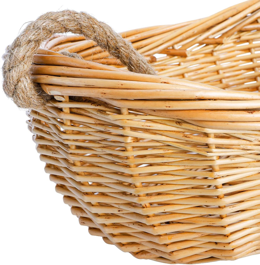 Wicker Woven Basket with Jute Rope Handle, Large Garden Harvest Basket for Gathering Vegetables, Multi-functional Fruit