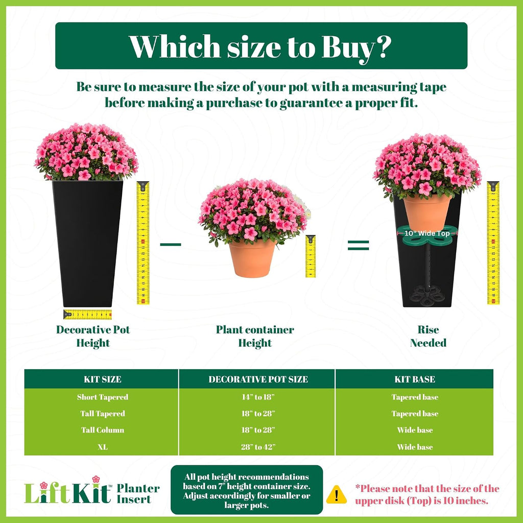 Lift Kit Planter Insert Tall Tapered Plant Riser Fill Bottom of Tall Flower Pots and Large Plant Containers | Indoor