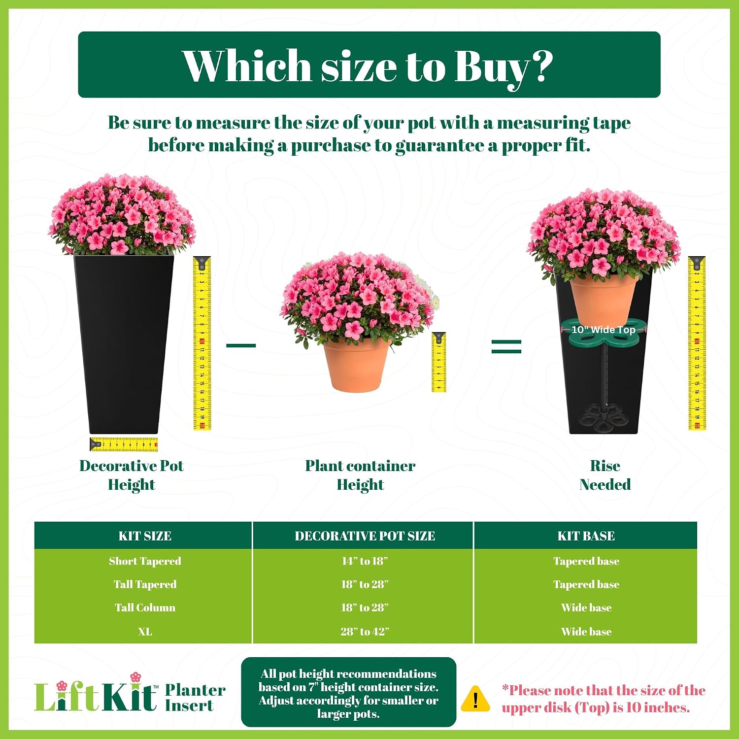 Lift Kit Planter Insert Tall Tapered Plant Riser Fill Bottom of Tall Flower Pots and Large Plant Containers | Indoor