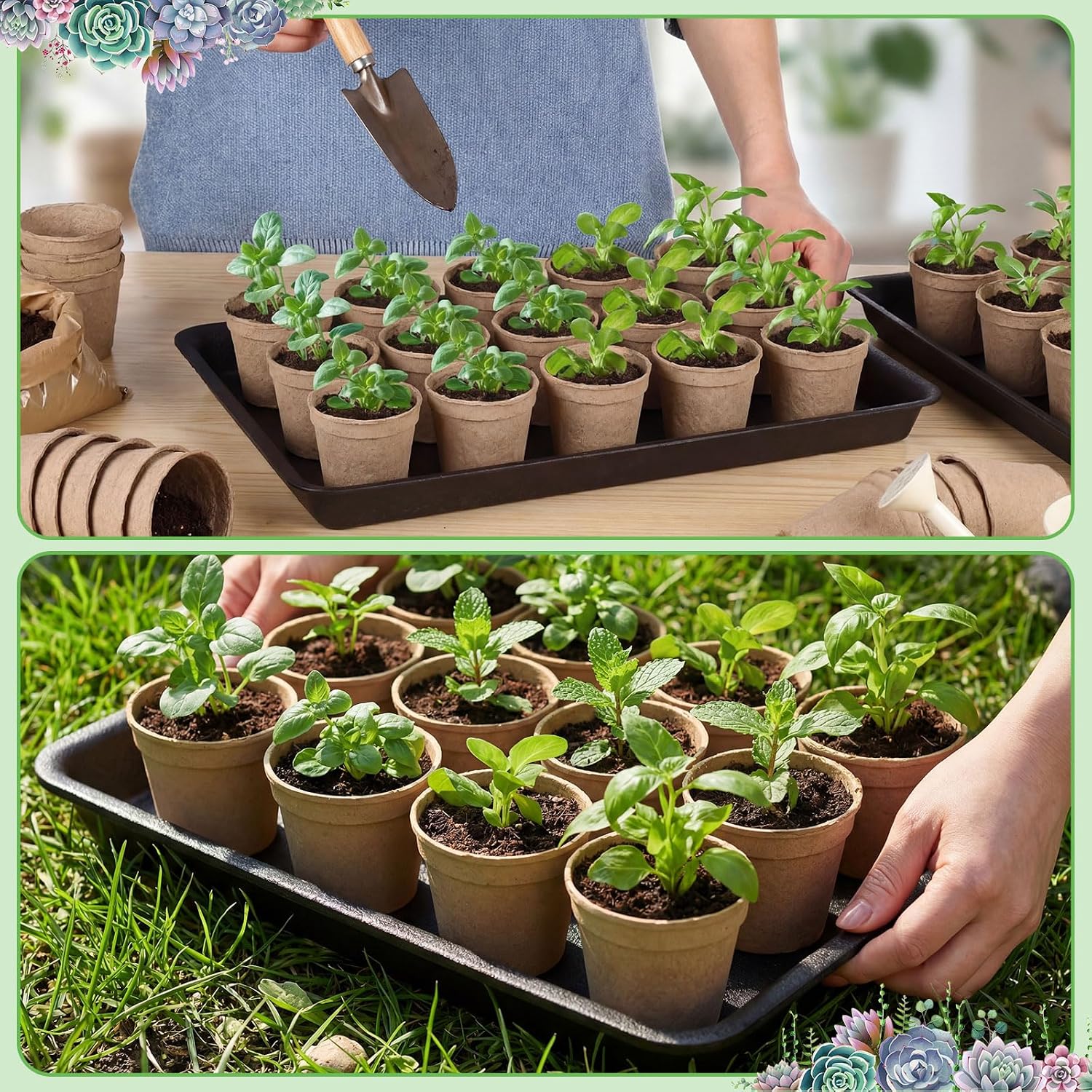 Gejoy 20 Pack 15 Inch Rectangular Plastic Plant Saucers Tray Bulk Heavy Plastic Plant Drip Tray Flower Pot Trays for