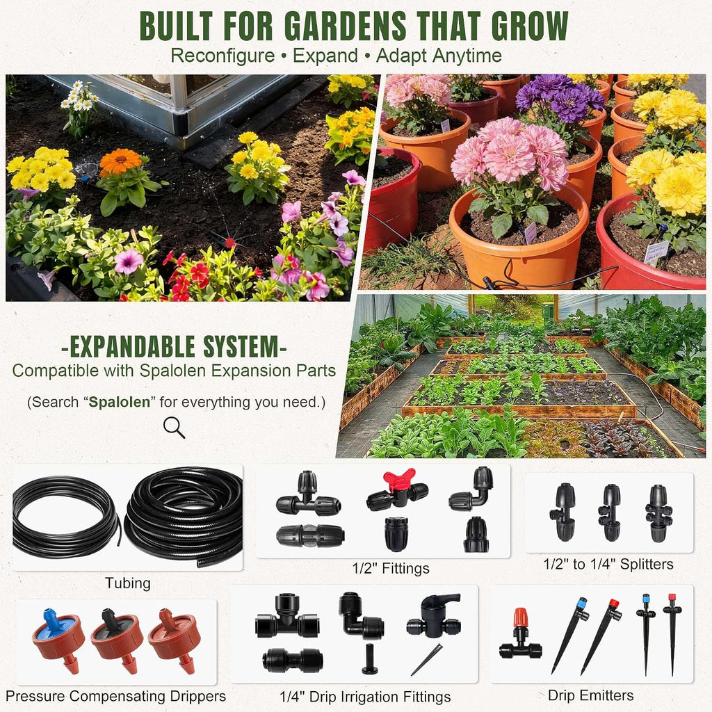 100FT Drip Irrigation System Kit Dual-Zone Garden Atomizing Watering System with 30 Copper 360° Adjustable Bendable