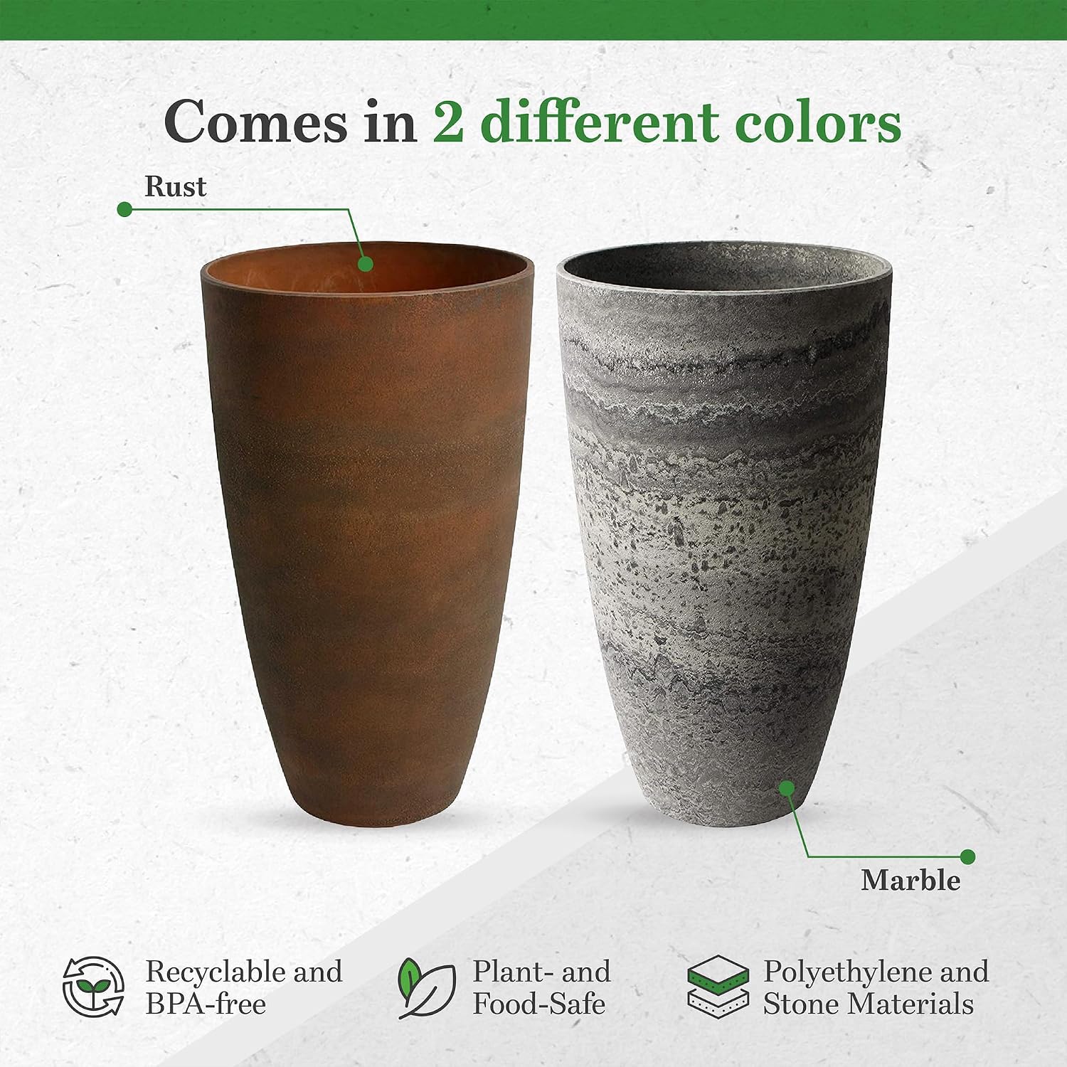 Algreen Products Acerra Composite Vase Planter with Drainage Hole, Decorative Texture, Removable Plug for Lawn and