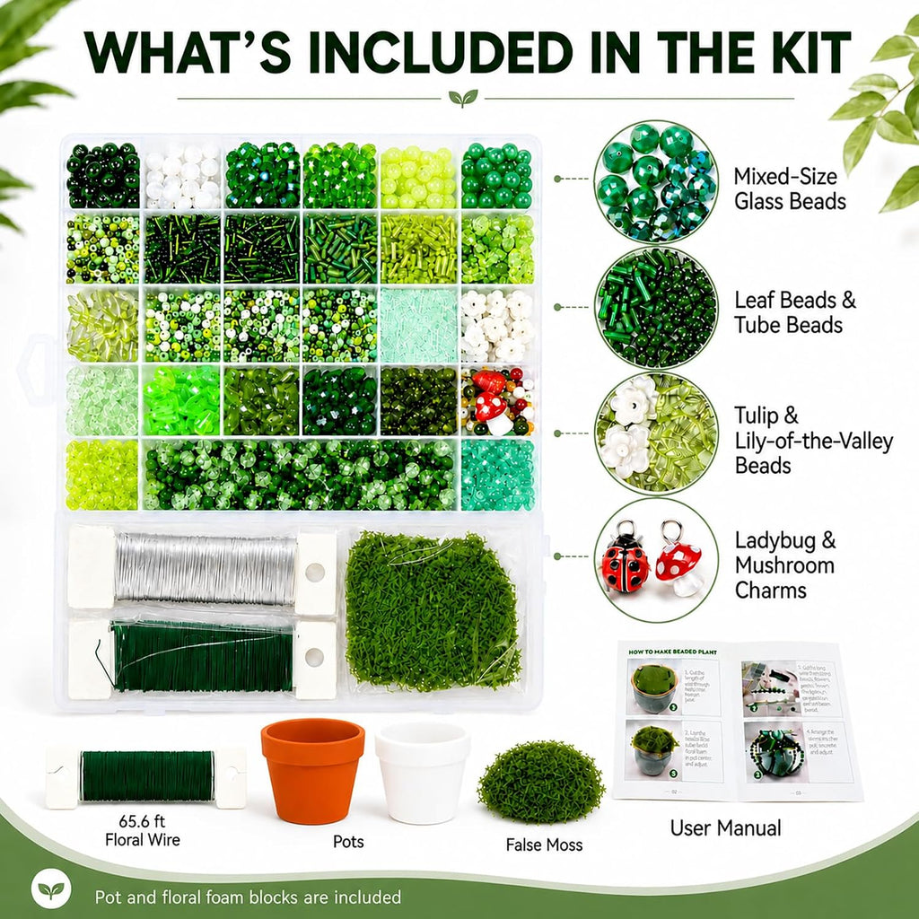 Scvotier Beaded Plant Kits with Wire and Beads (Complete Kit with Pots & Foam)