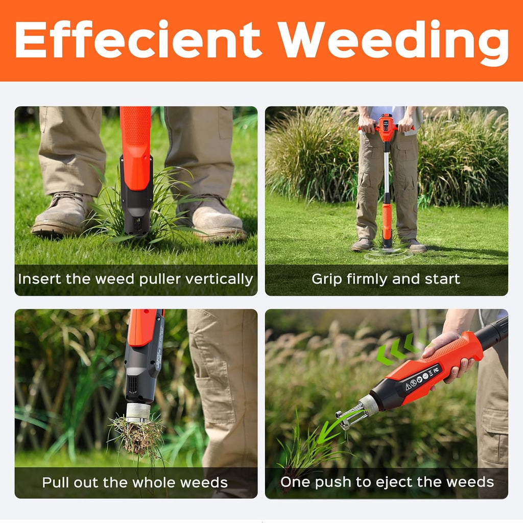 Weed Puller Tool, 21V Powerful Garden Tools Electric Weeder Tool, Orange | Weed Remover Tool with 2.0Ah Battery and