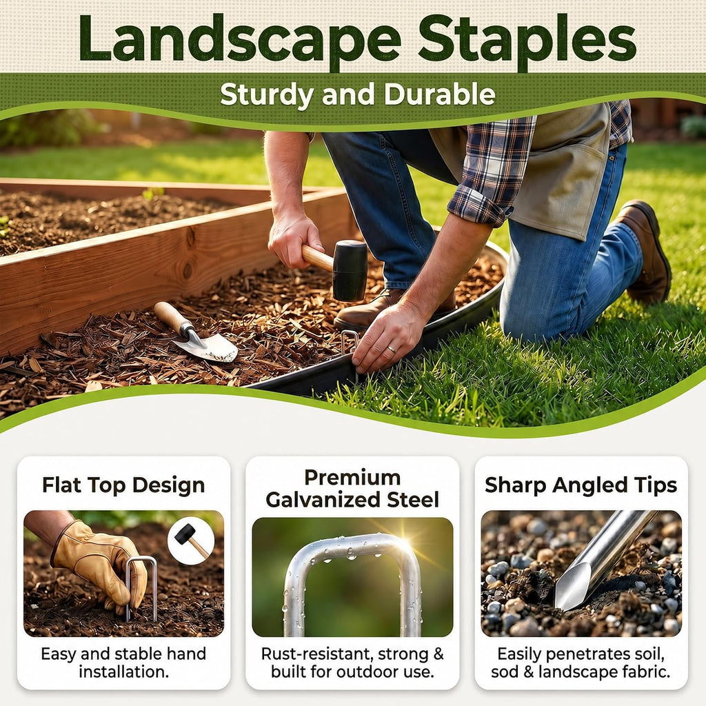 6 Inch 200 Pack Galvanized Landscape Staples, FUOAUYK Heavy Duty Garden Staples 11 Gauge for Weed Barrier and Landscape