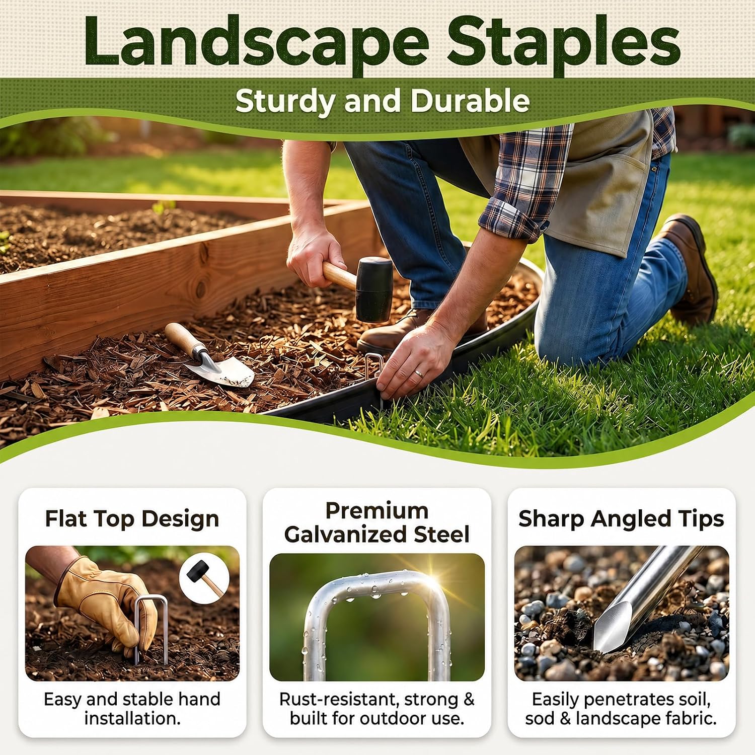 6 Inch 200 Pack Galvanized Landscape Staples, FUOAUYK Heavy Duty Garden Staples 11 Gauge for Weed Barrier and Landscape