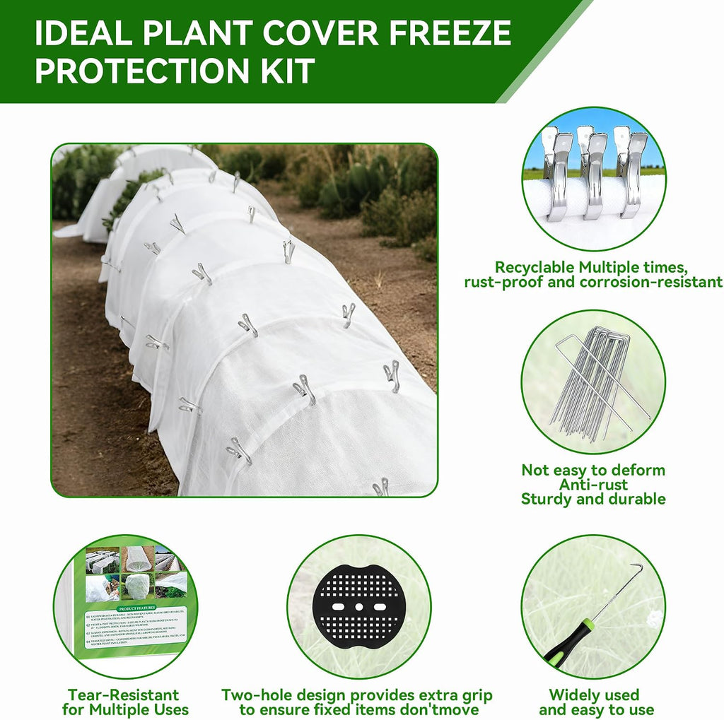 10 FT x 33 FT Plant Covers Freeze Protection kit - 1.8 oz/yd² Thickened Frost Cloths Blankets with Garden Row Cover