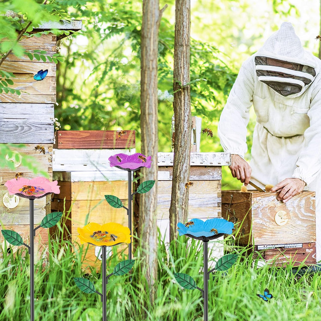 4 Pack Bee Watering Stations Metal Butterfly Bee Feeder for Yard Decor | 4 Pack Bee Watering Stations, Metal Bee