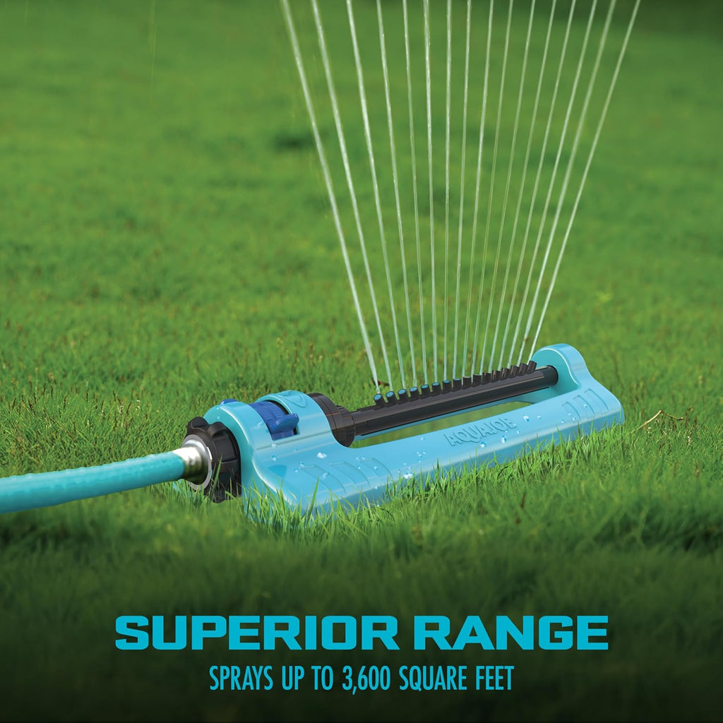 Aqua Joe Oscillating Sprinkler with Adjustable Spray, 16 Clog-Resistant Nozzles, Metal Base & 3600 Square Foot