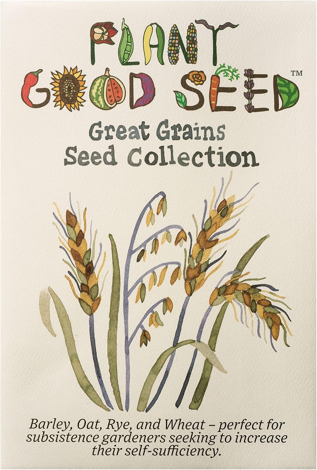 Organic Great Grains Seed, 4 Variety Pack | Four Homestead Grain Packets, Barley, Oat, Rye, and Wheat, Grow Your Own