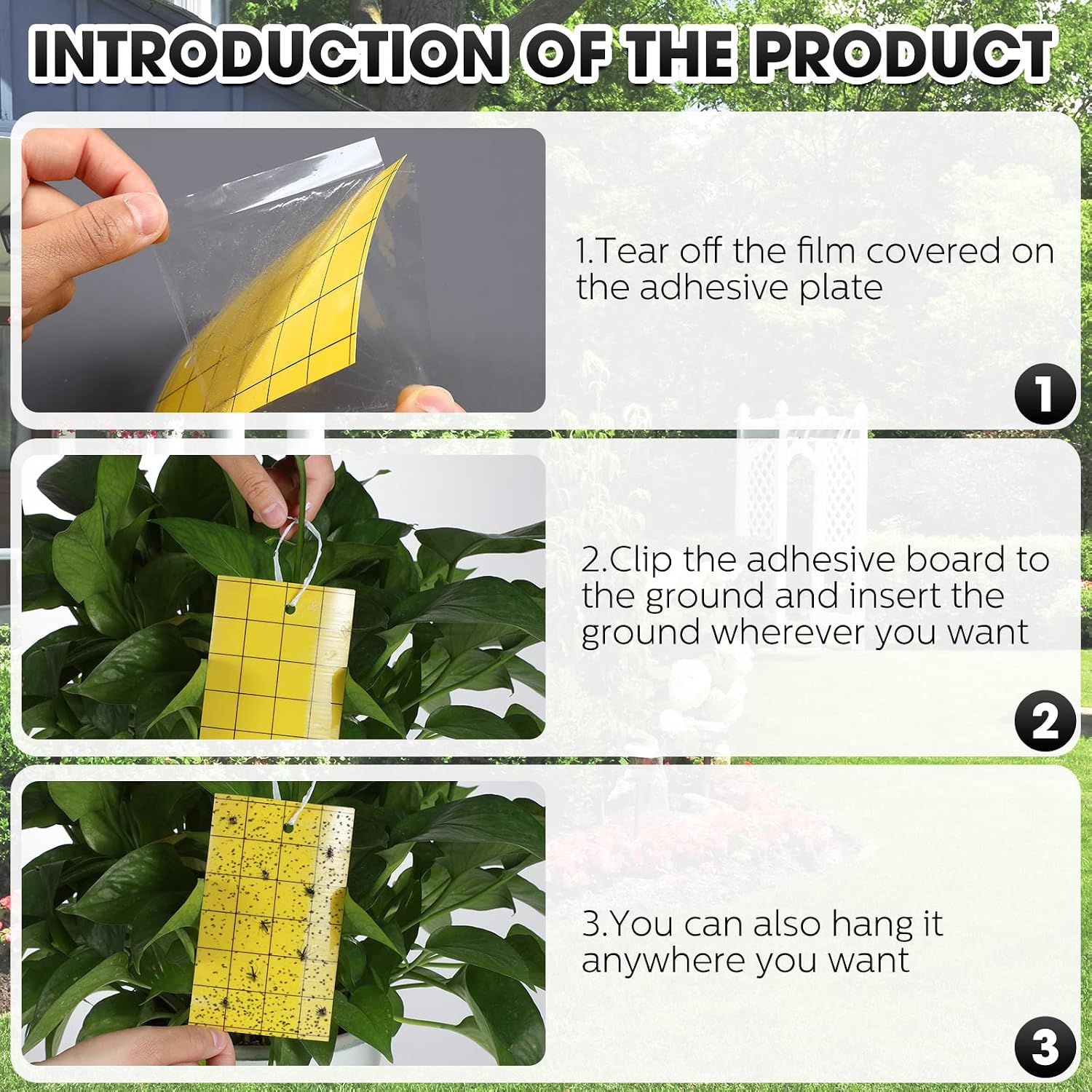 Qualirey 500 Pcs Sticky Trap for Gnats 3 x 5'' Dual Side Sticky Fruit Fly Trap with Tie Plant for Flying Insect Fungus