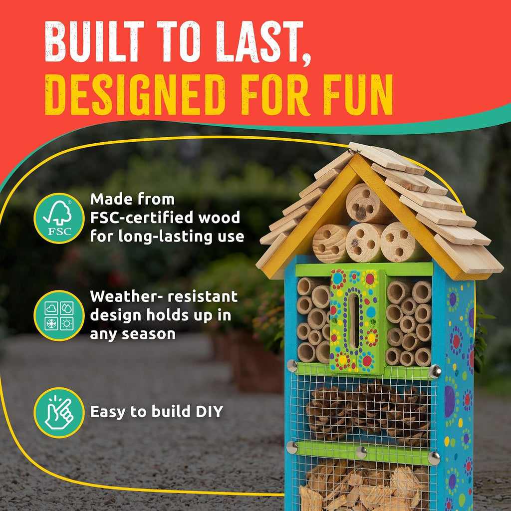 Premium Bug Hotel Kit for Kids, Easy Wood Bug House Kits | Bug House for Kids with Tools, Paints & Glue, Insect Hotel