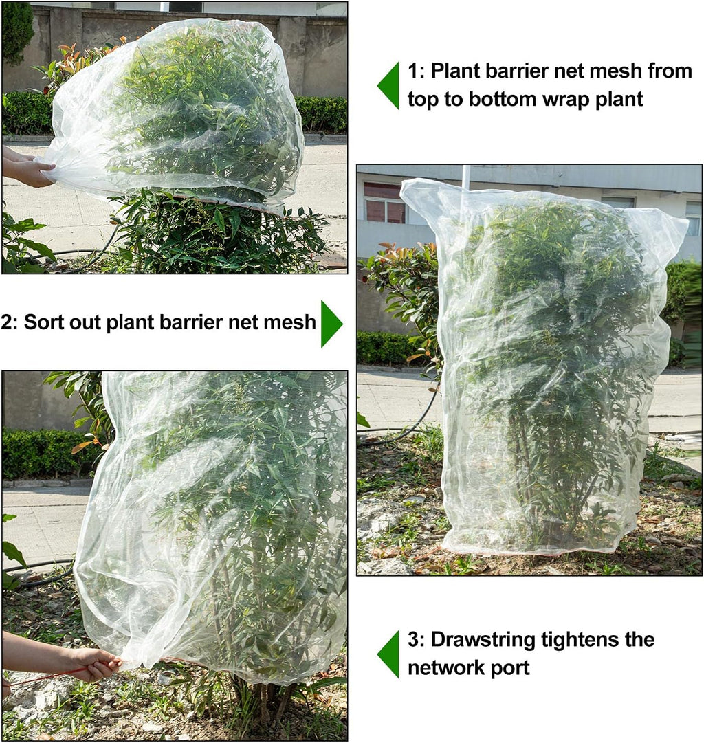 4Pcs Insect Bird Barrier Mesh, 7.9 x 5.9 FT Garden Netting Barrier | Bird Netting, Netting for Plant with Drawstring
