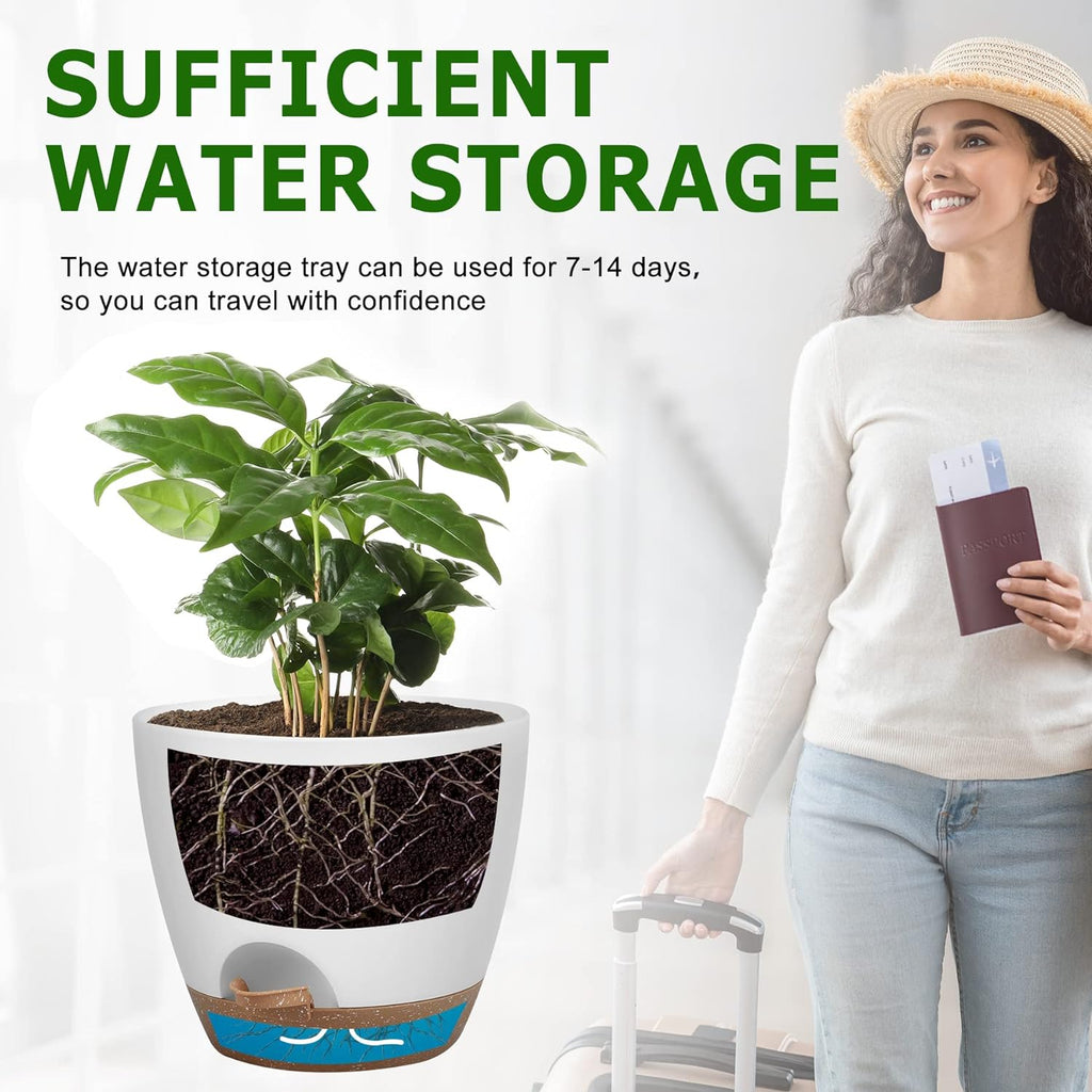 QRRICA Plant Pots 10/9/8/7.5/7 Inch Self Watering Pots, Set of 5 Plastic Planters with Drainage Holes and