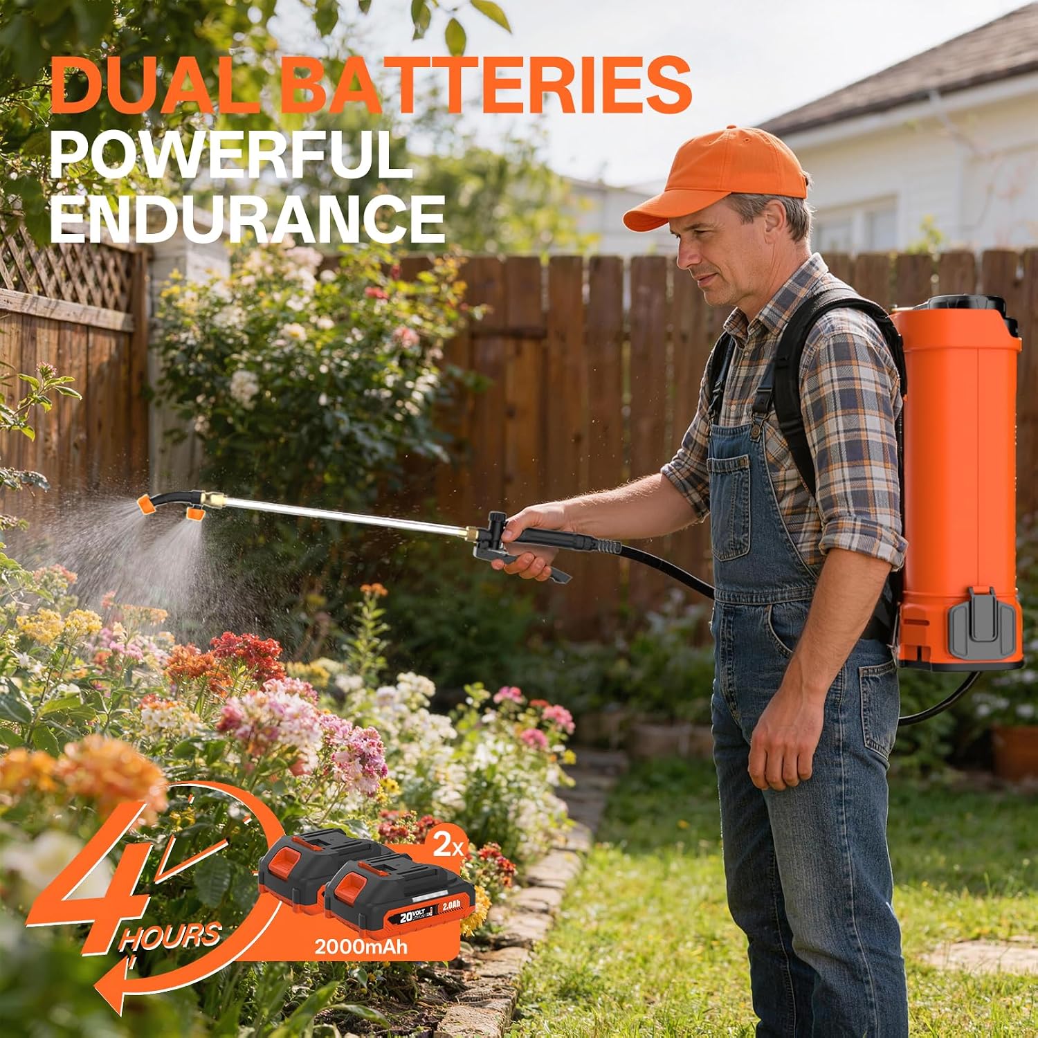 Maxlander 4.2 Gal Battery Powered Backpack Sprayer with 2 x 2.0Ah Battery | 90 Psi Adjustable Pressure, 6 Spray