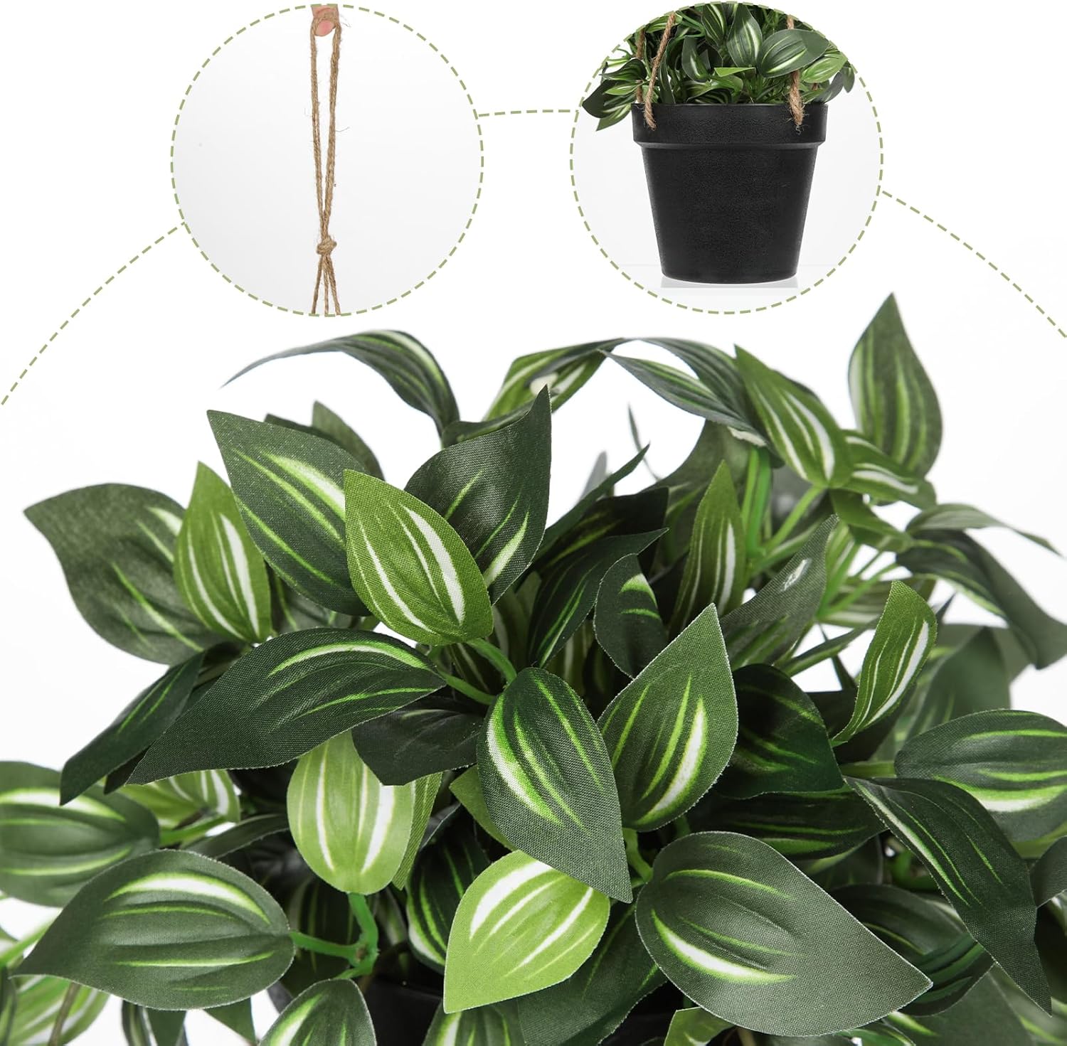 Briful Artificial Hanging Plants in Black Pot 17.7" Lifelike Trailing Faux Watermelon Peperomia Silk Plant with